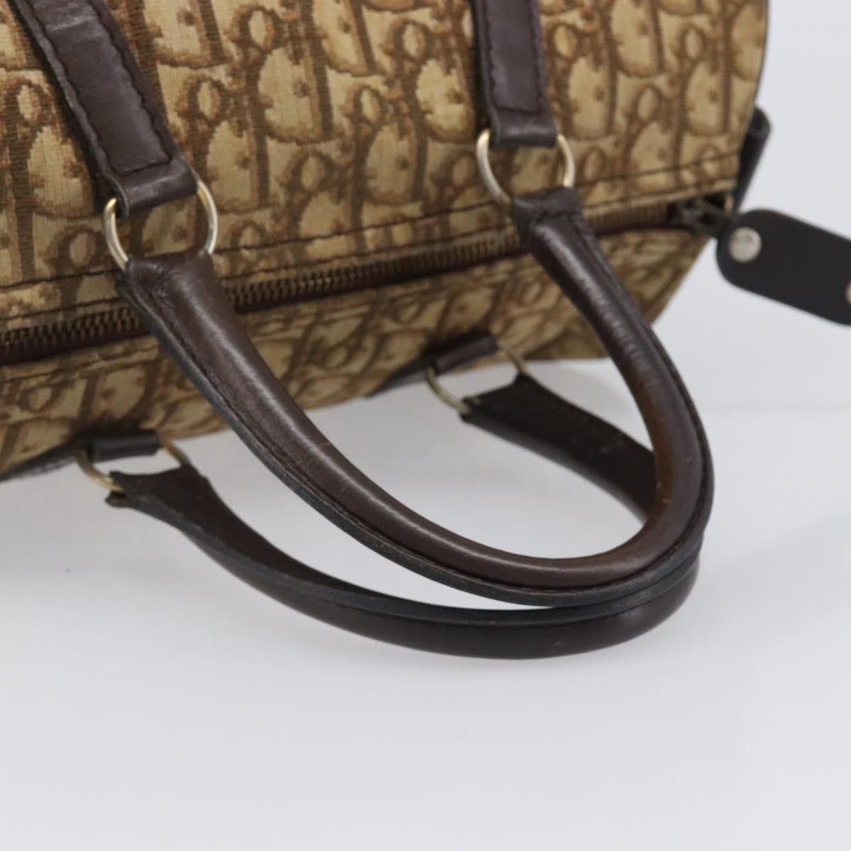 Christian Dior Trotter Canvas Boston Bag Beige Gold Auth 200492