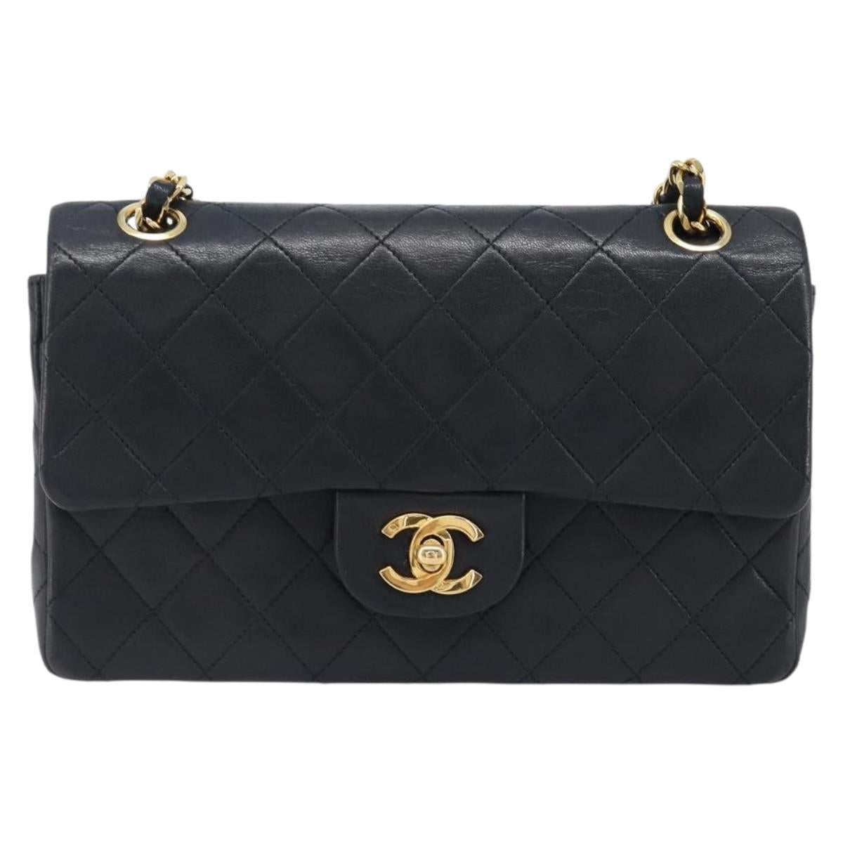 CHANEL Chain Matelasse 23 Shoulder Bag Lamb Skin Black Gold CC Auth 200493SAM