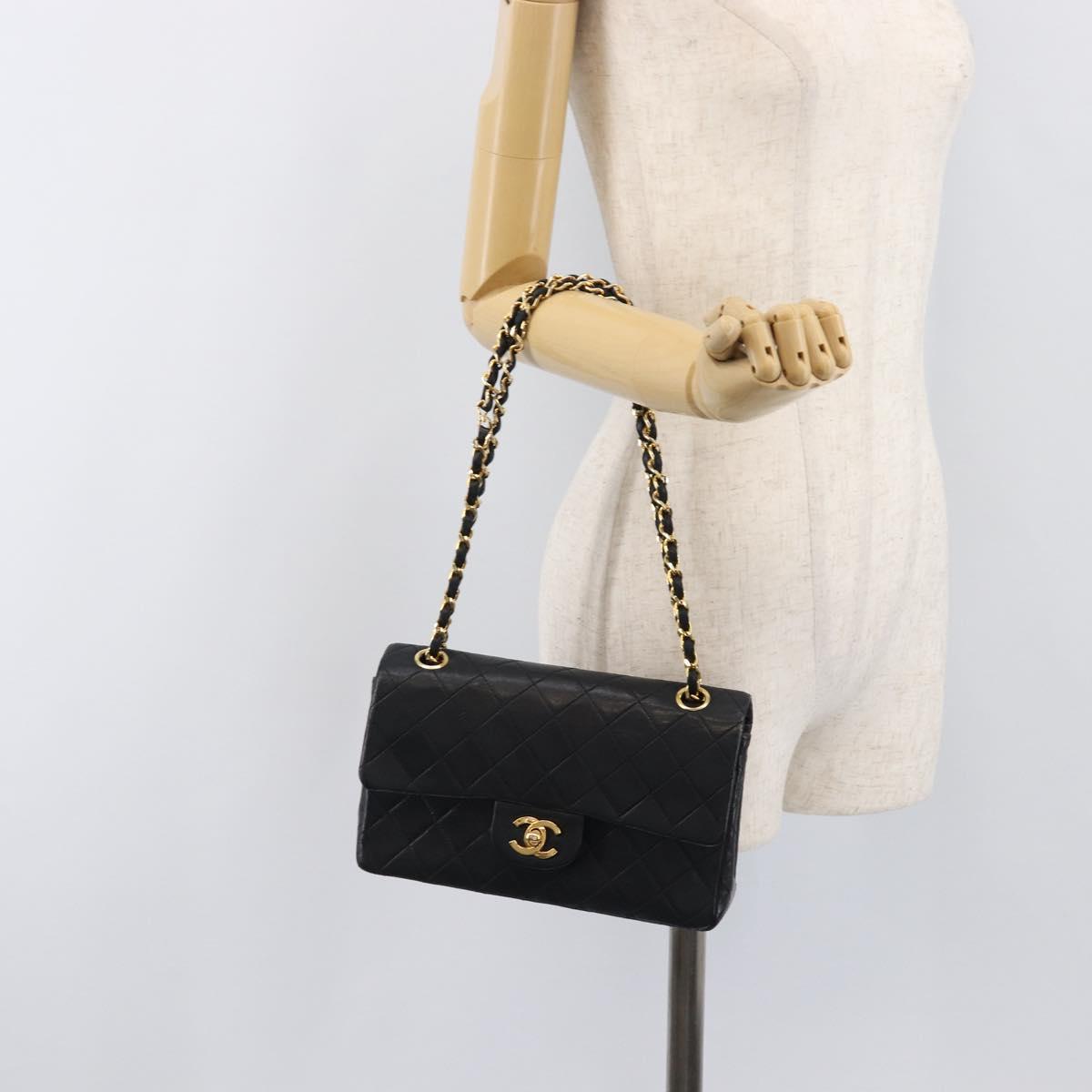 CHANEL Chain Matelasse 23 Shoulder Bag Lamb Skin Black Gold CC Auth 200493SAM