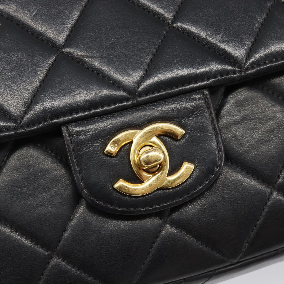 CHANEL Chain Matelasse Shoulder Bag Lamb Skin Black Gold CC Auth 200494SAM