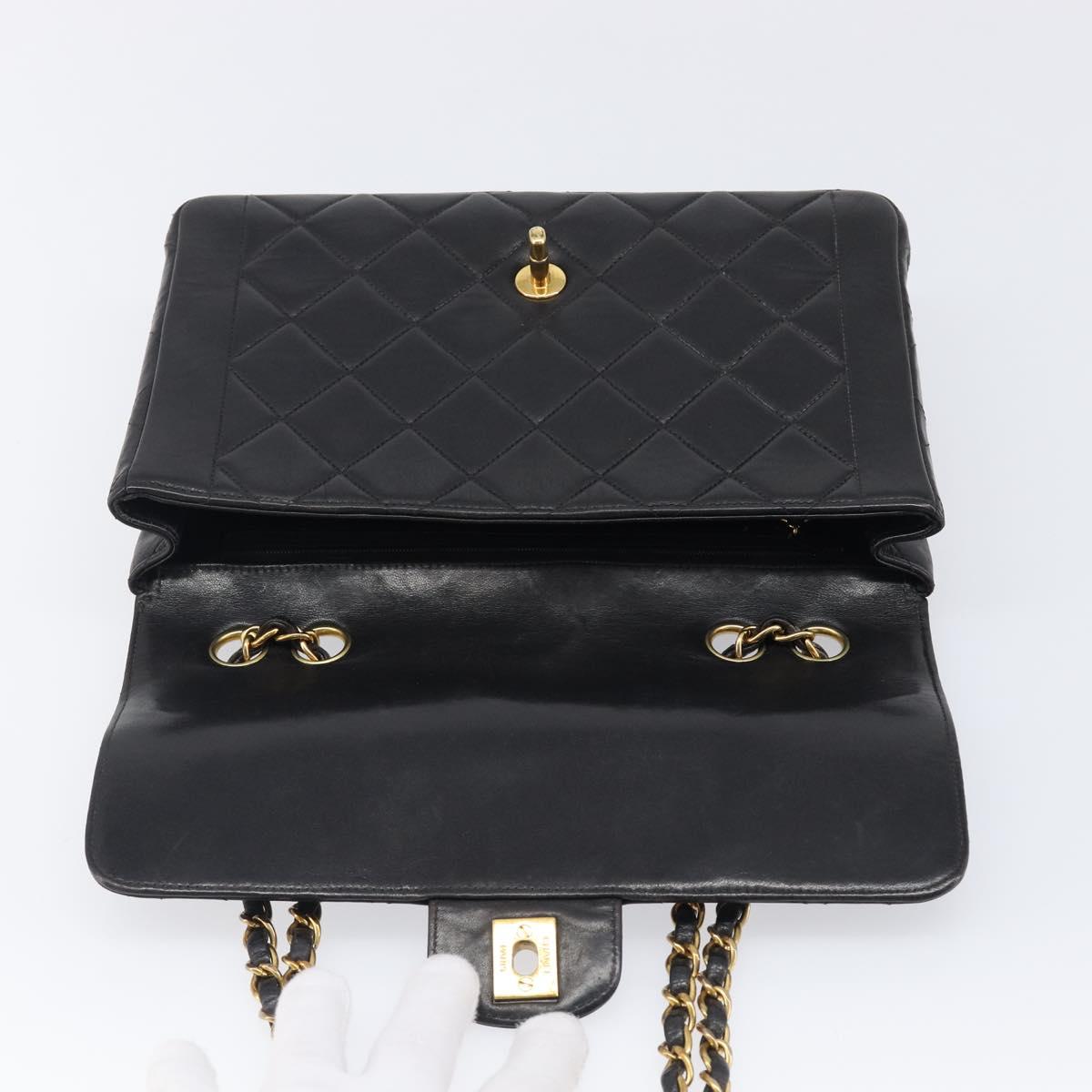 CHANEL Chain Matelasse Shoulder Bag Lamb Skin Black Gold CC Auth 200494SAM