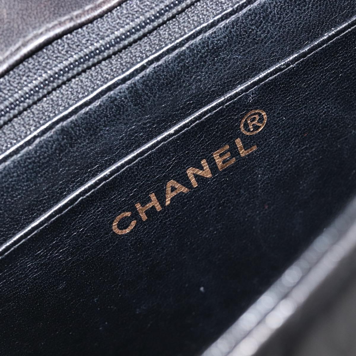 CHANEL Chain Matelasse Shoulder Bag Lamb Skin Black Gold CC Auth 200494SAM