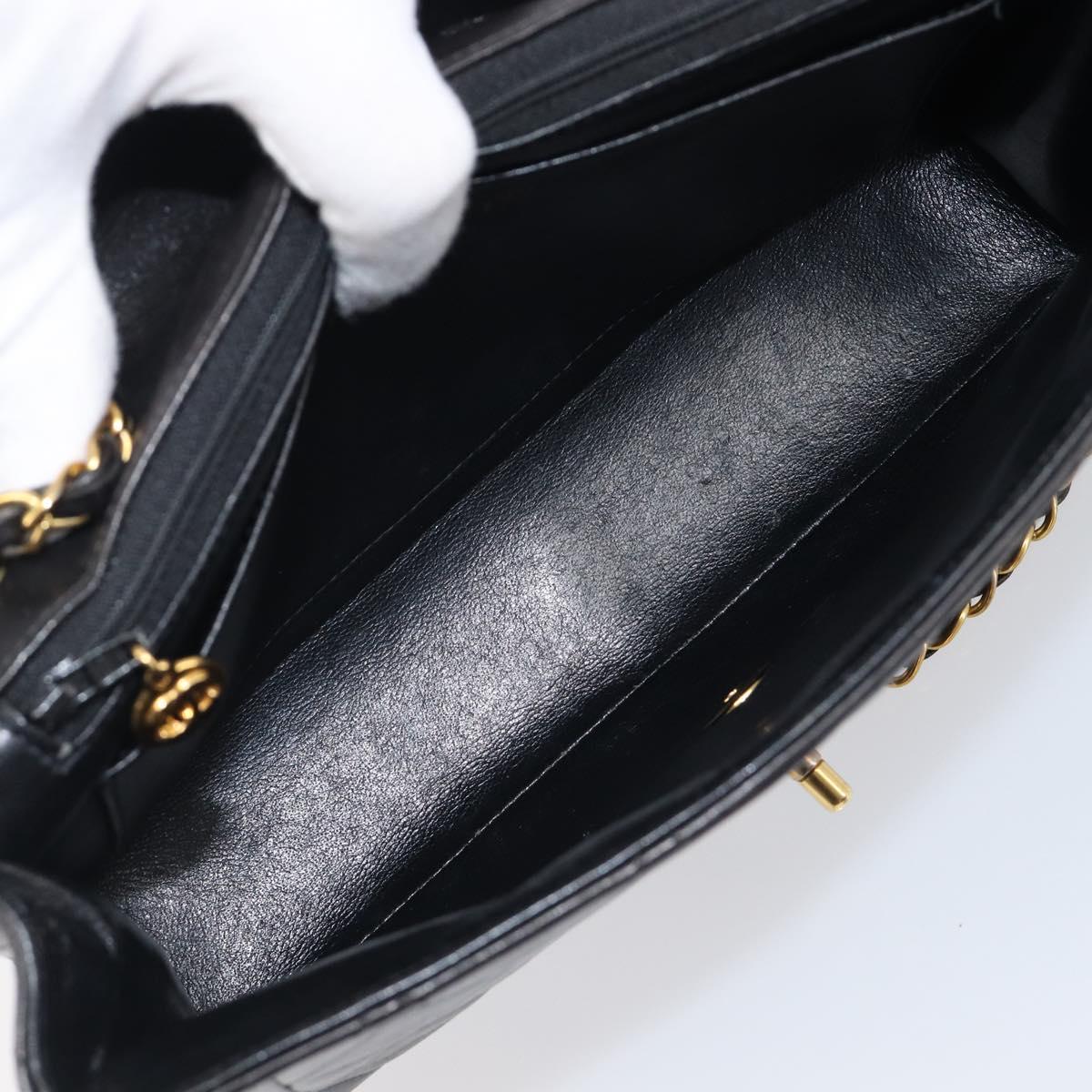 CHANEL Chain Matelasse Shoulder Bag Lamb Skin Black Gold CC Auth 200494SAM