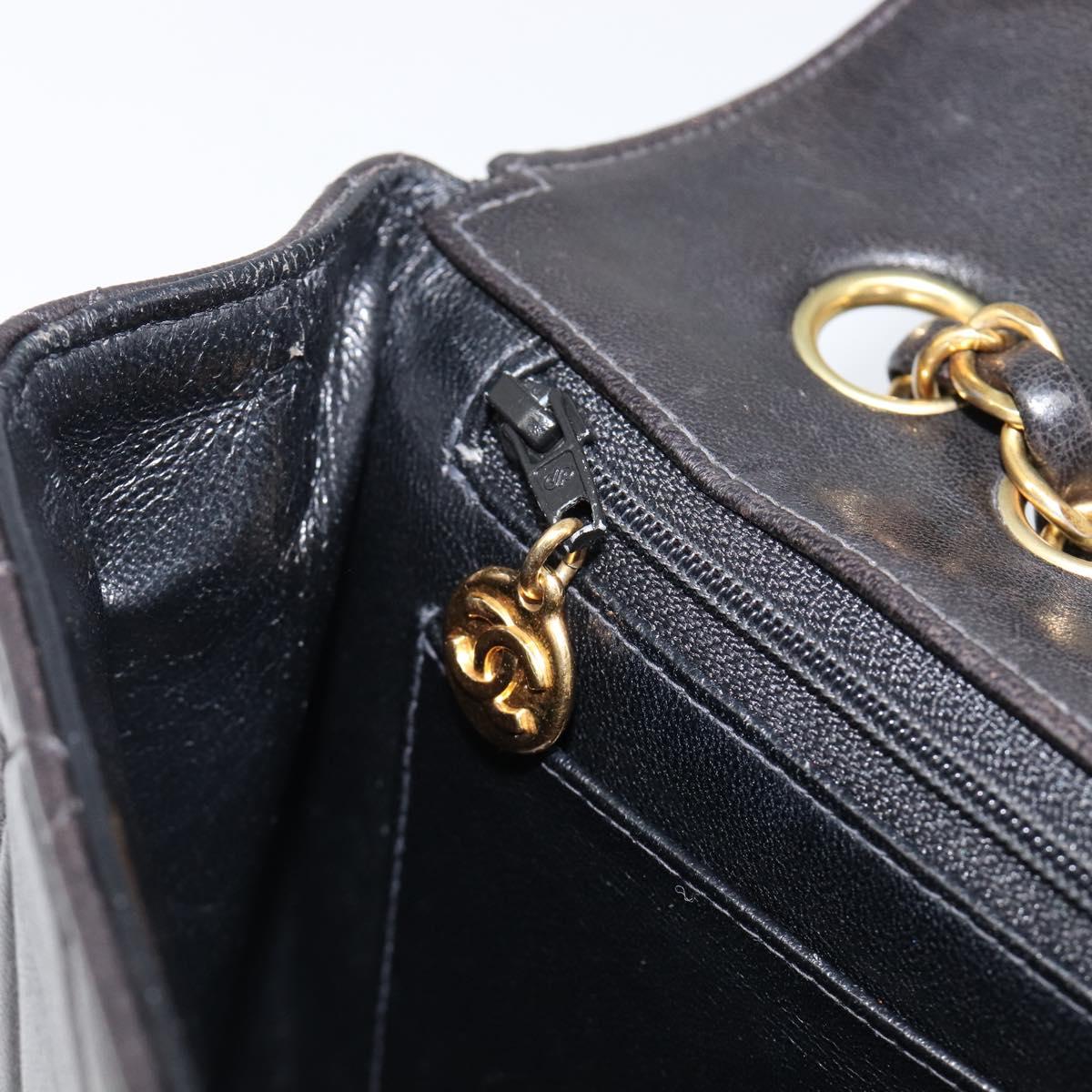 CHANEL Chain Matelasse Shoulder Bag Lamb Skin Black Gold CC Auth 200494SAM