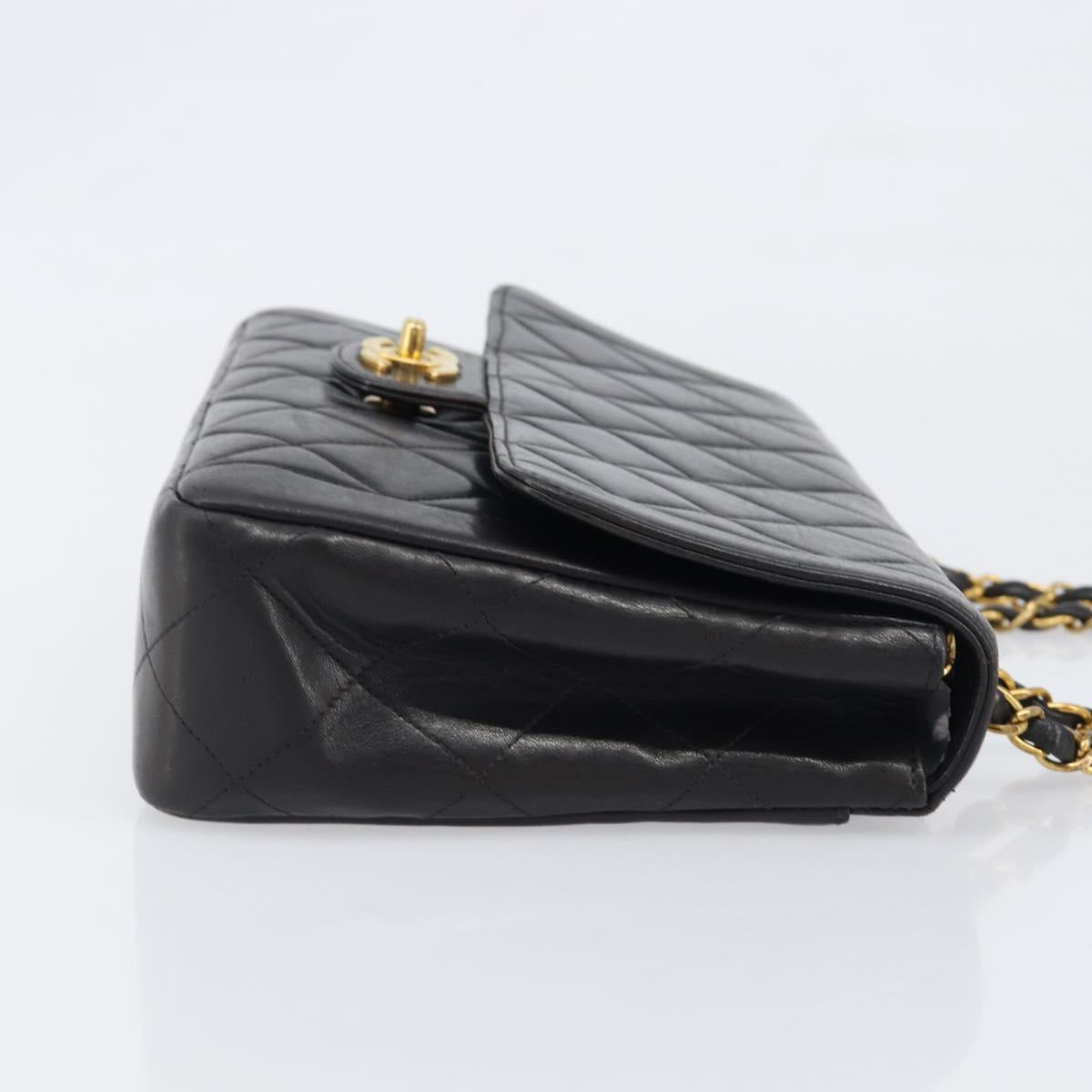 CHANEL Chain Matelasse Shoulder Bag Lamb Skin Black Gold CC Auth 200494SAM
