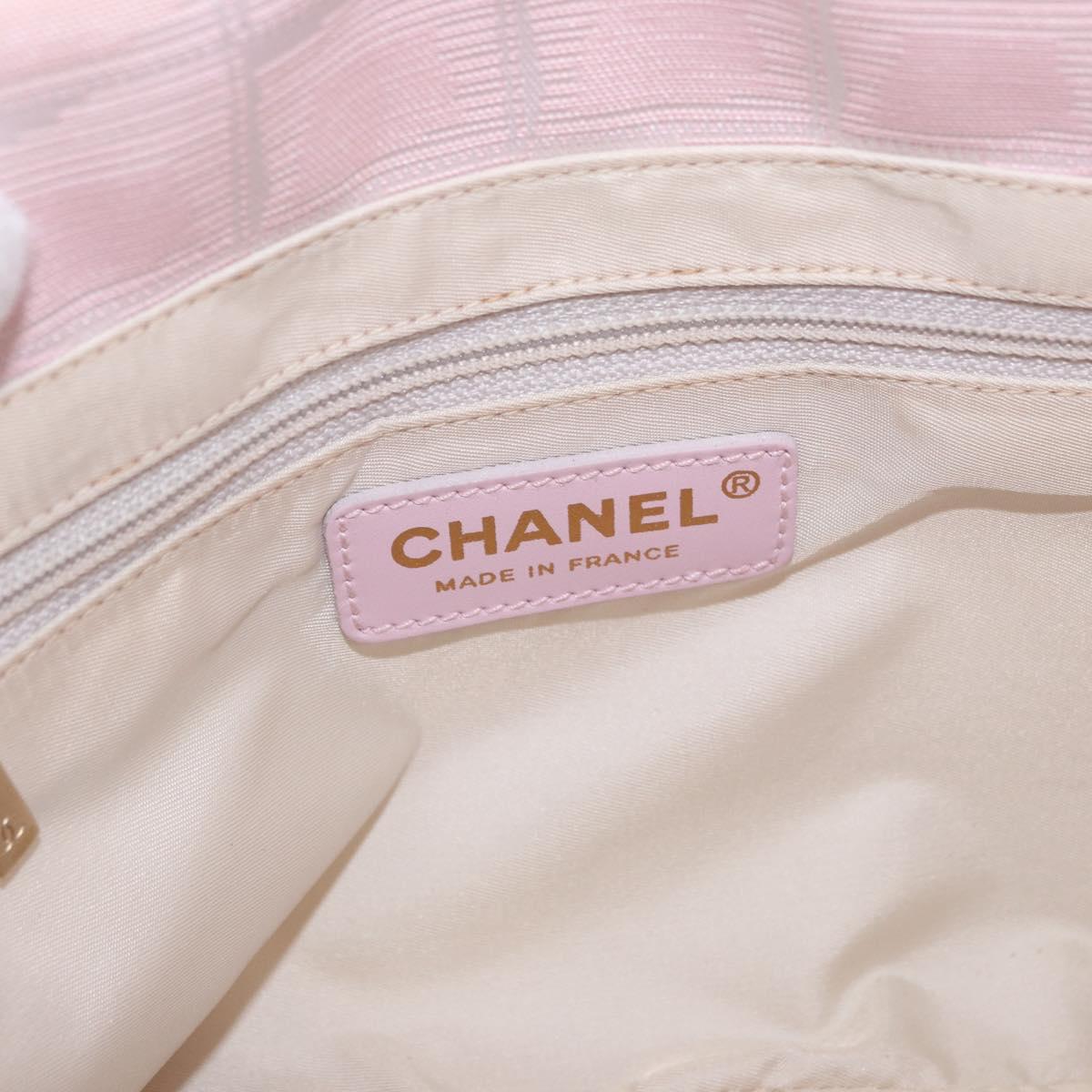 CHANEL New Travel Line Hand Bag Canvas Pink Gold CC Auth 200495