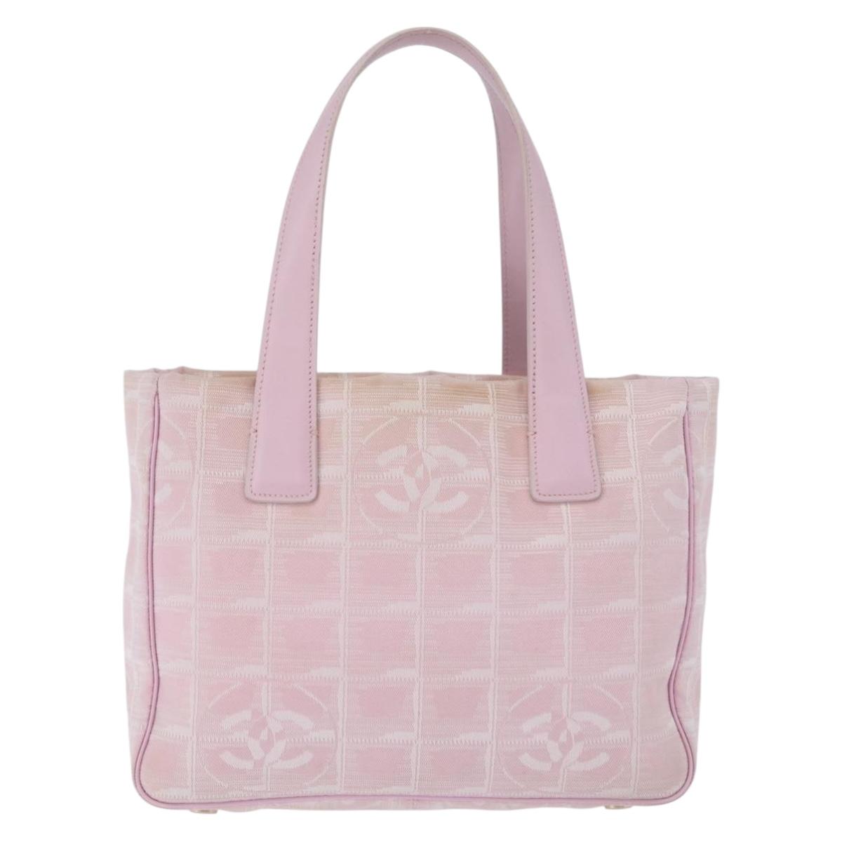 CHANEL New Travel Line Hand Bag Canvas Pink Gold CC Auth 200495