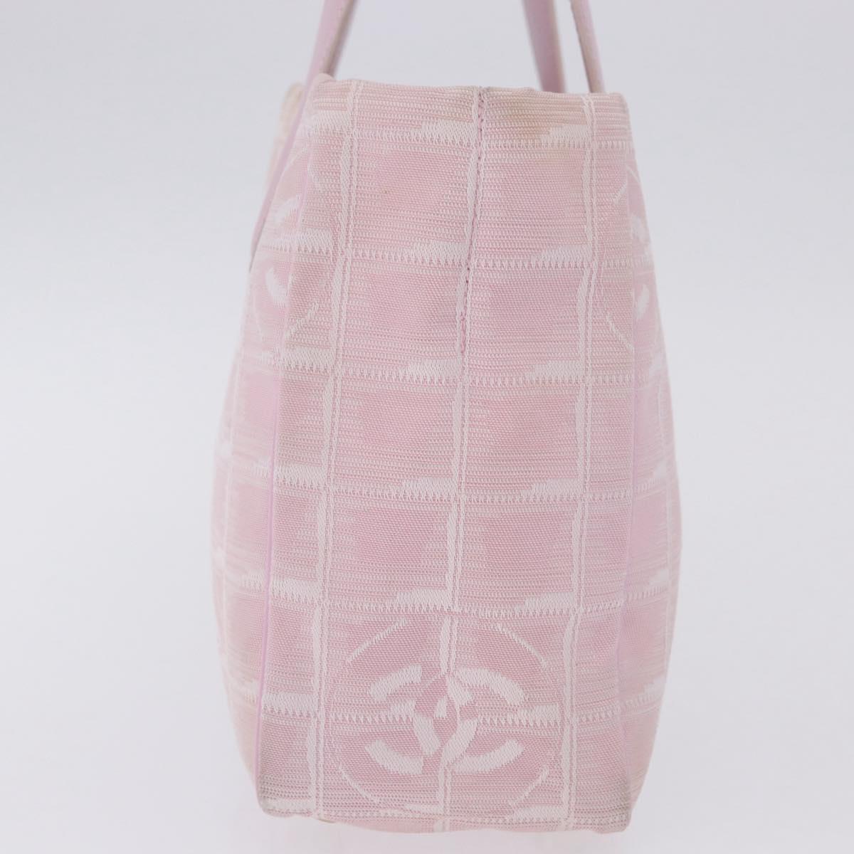 CHANEL New Travel Line Hand Bag Canvas Pink Gold CC Auth 200495