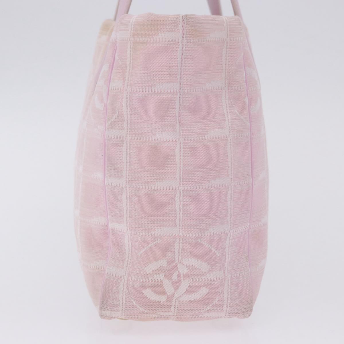 CHANEL New Travel Line Hand Bag Canvas Pink Gold CC Auth 200495
