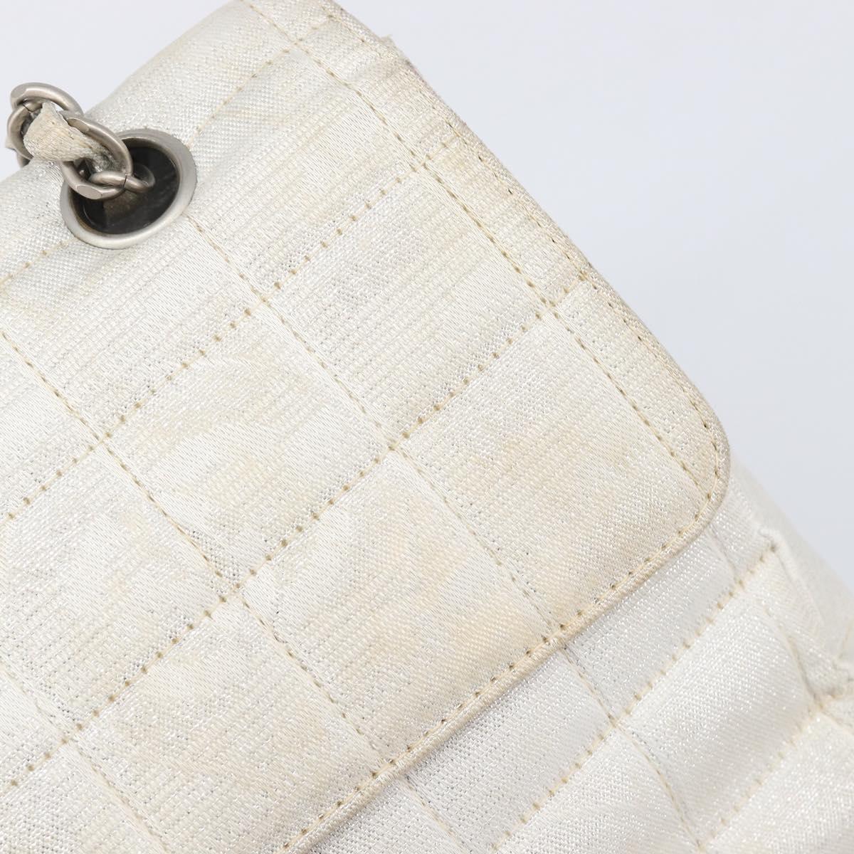 CHANEL Choco Bar Chain Shoulder Bag Nylon Silver CC Auth 200496A