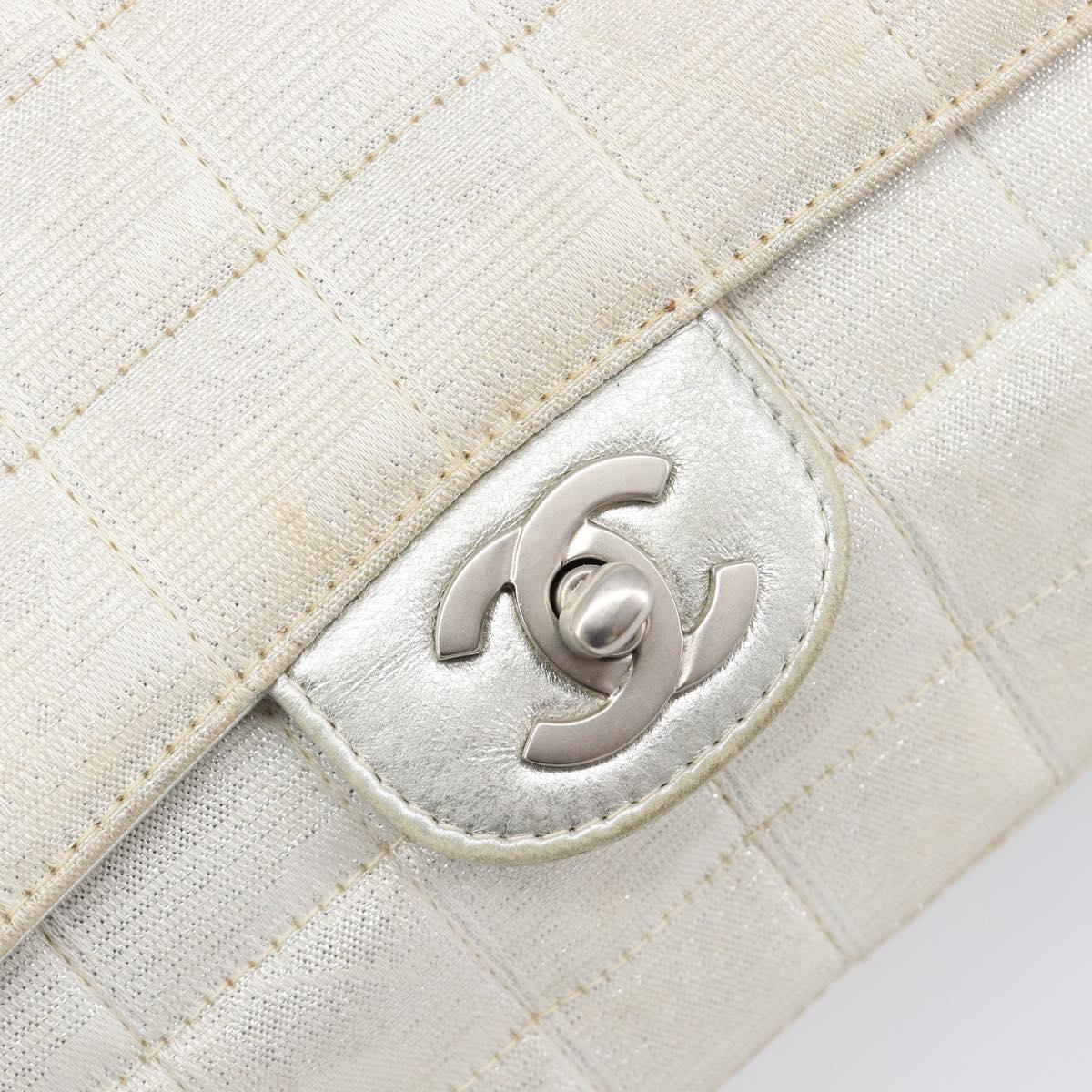 CHANEL Choco Bar Chain Shoulder Bag Nylon Silver CC Auth 200496A