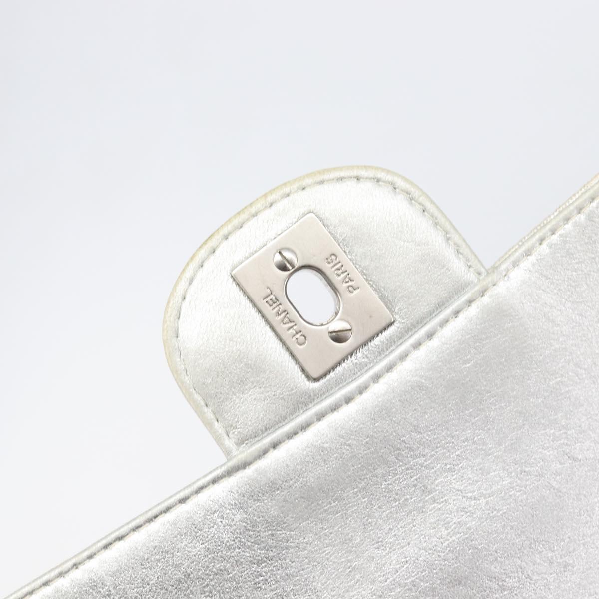 CHANEL Choco Bar Chain Shoulder Bag Nylon Silver CC Auth 200496A