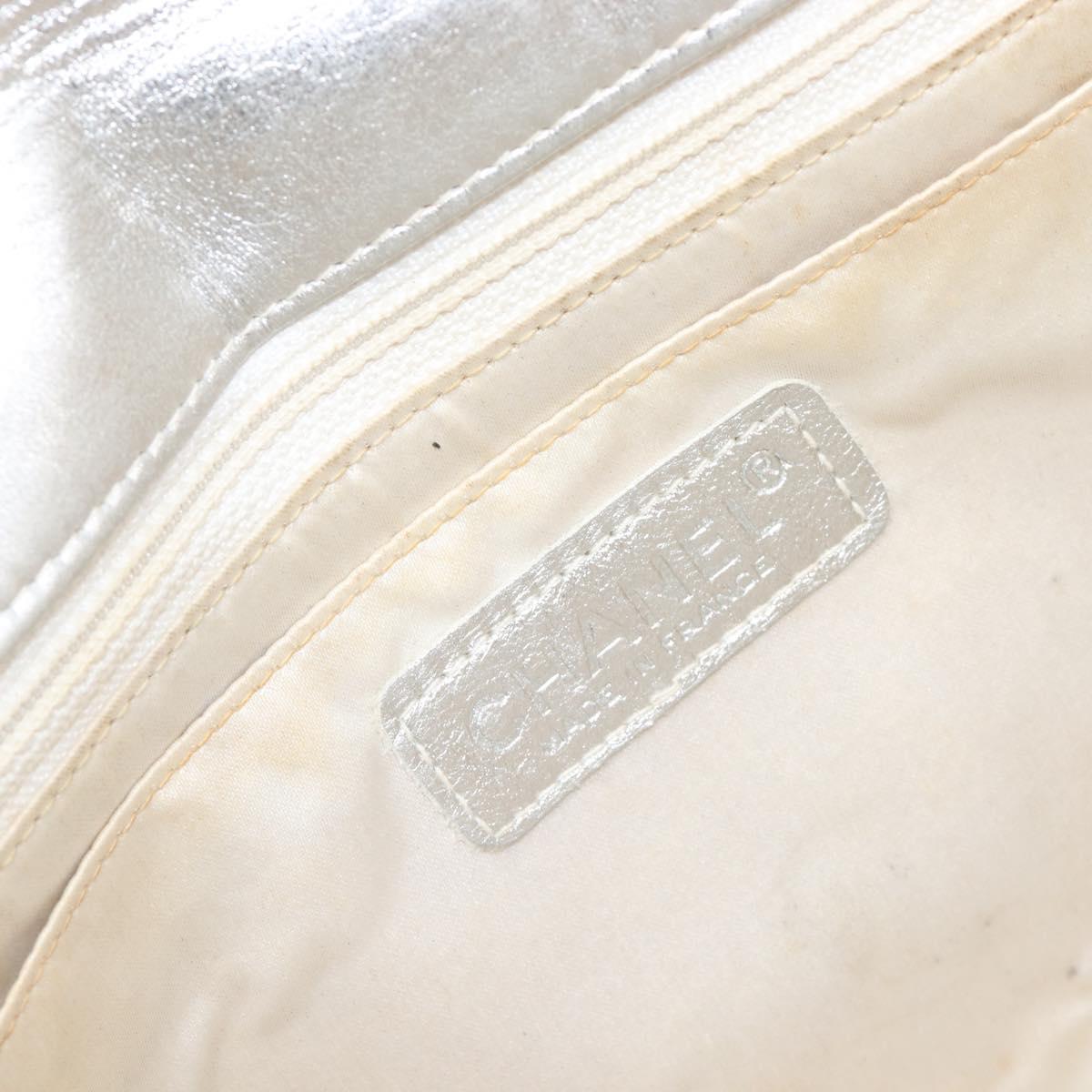 CHANEL Choco Bar Chain Shoulder Bag Nylon Silver CC Auth 200496A
