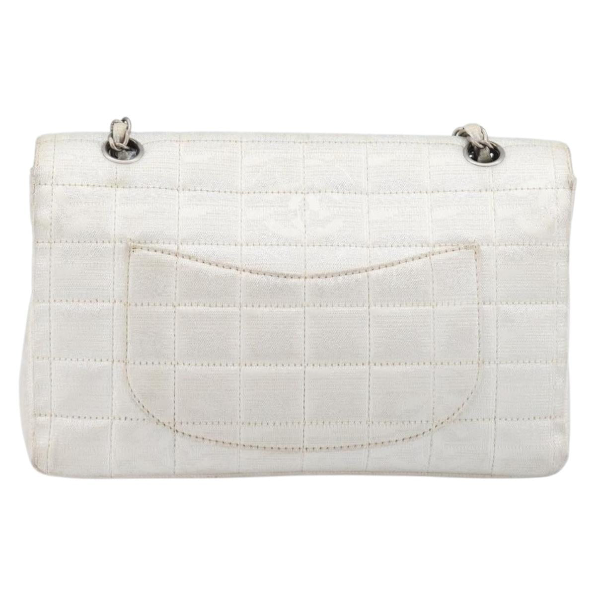 CHANEL Choco Bar Chain Shoulder Bag Nylon Silver CC Auth 200496A