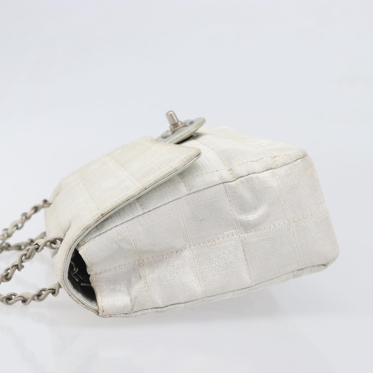 CHANEL Choco Bar Chain Shoulder Bag Nylon Silver CC Auth 200496A