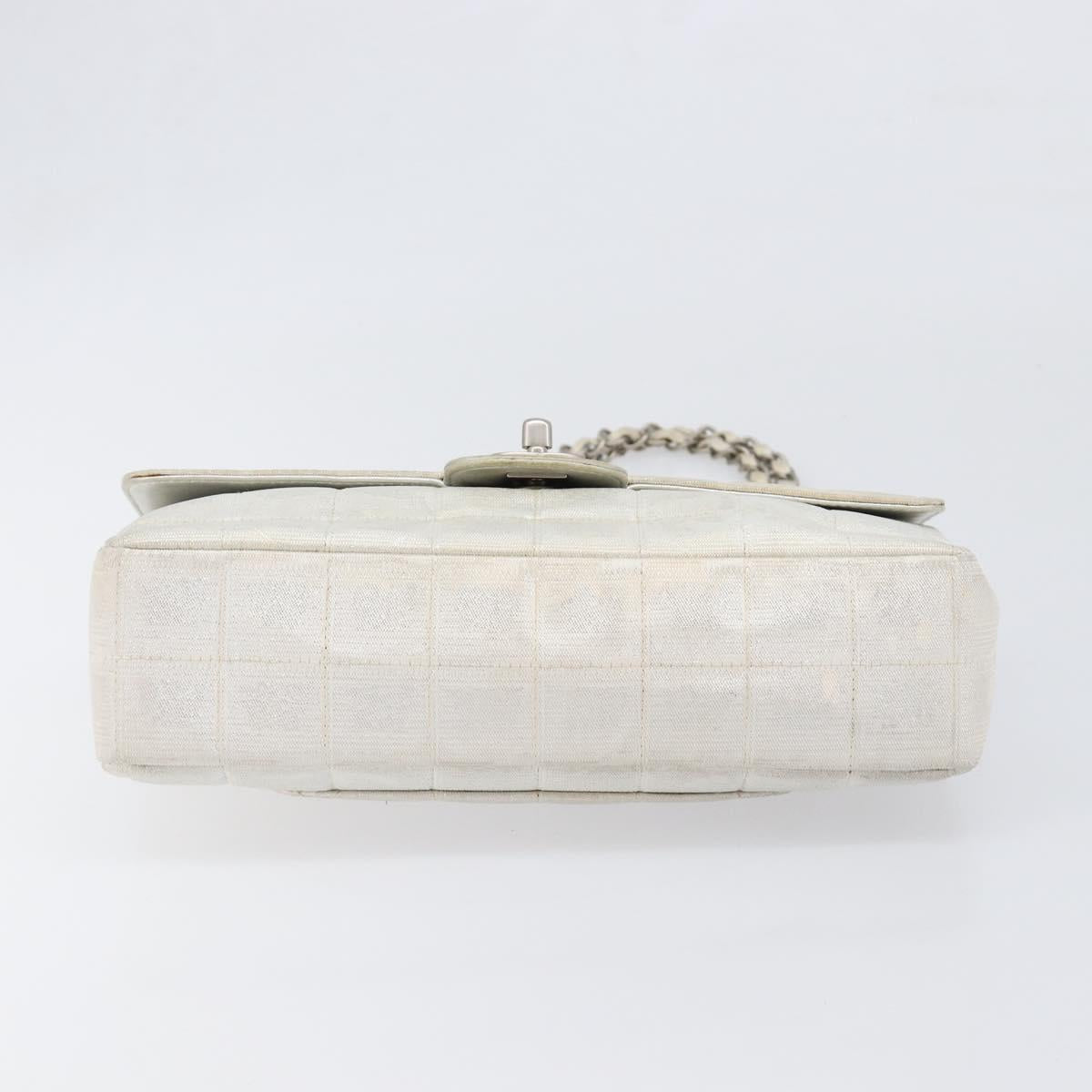 CHANEL Choco Bar Chain Shoulder Bag Nylon Silver CC Auth 200496A