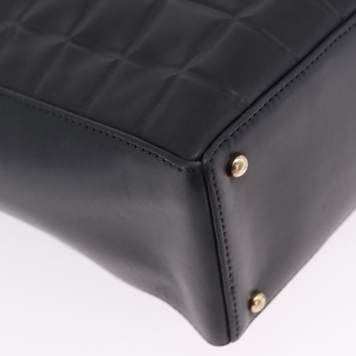 CHANEL Choco Bar Shoulder Bag Lamb Skin Black Gold CC Auth 200511V