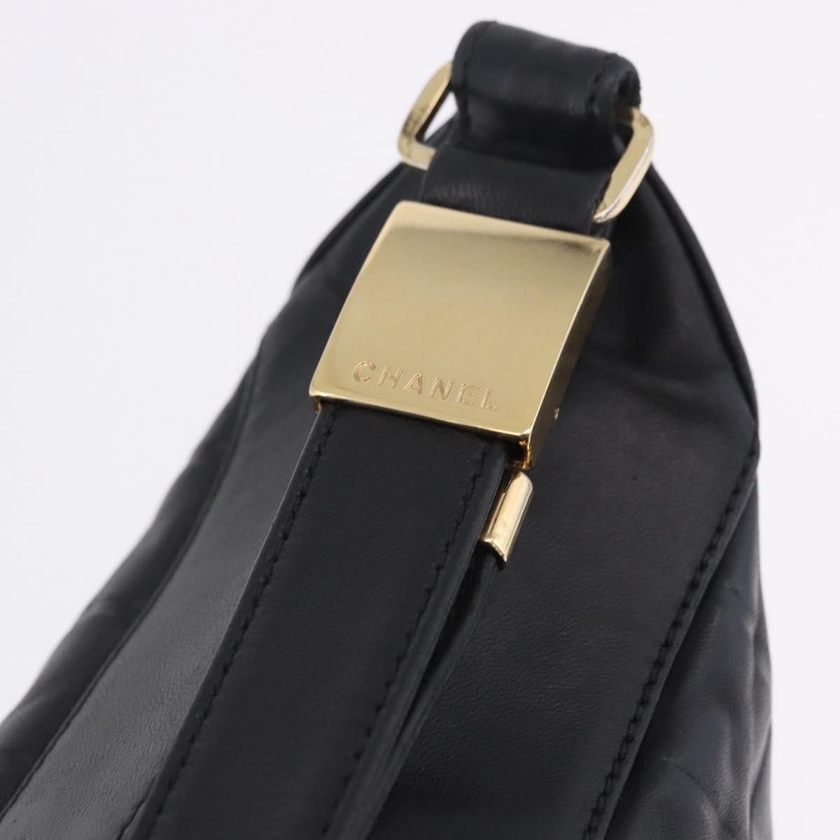 CHANEL Choco Bar Shoulder Bag Lamb Skin Black Gold CC Auth 200511V