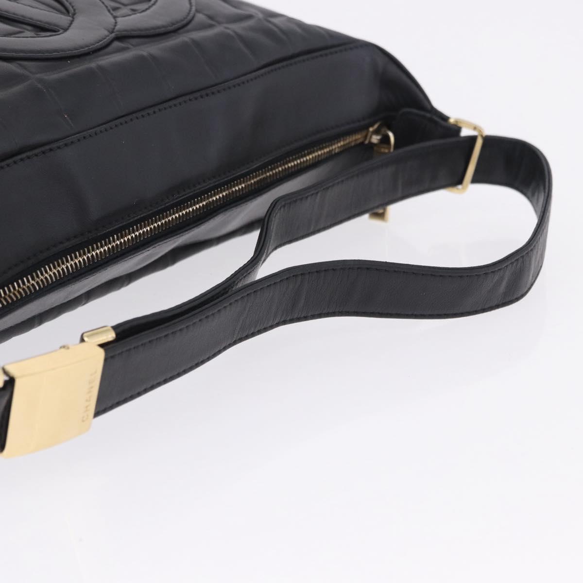 CHANEL Choco Bar Shoulder Bag Lamb Skin Black Gold CC Auth 200511V
