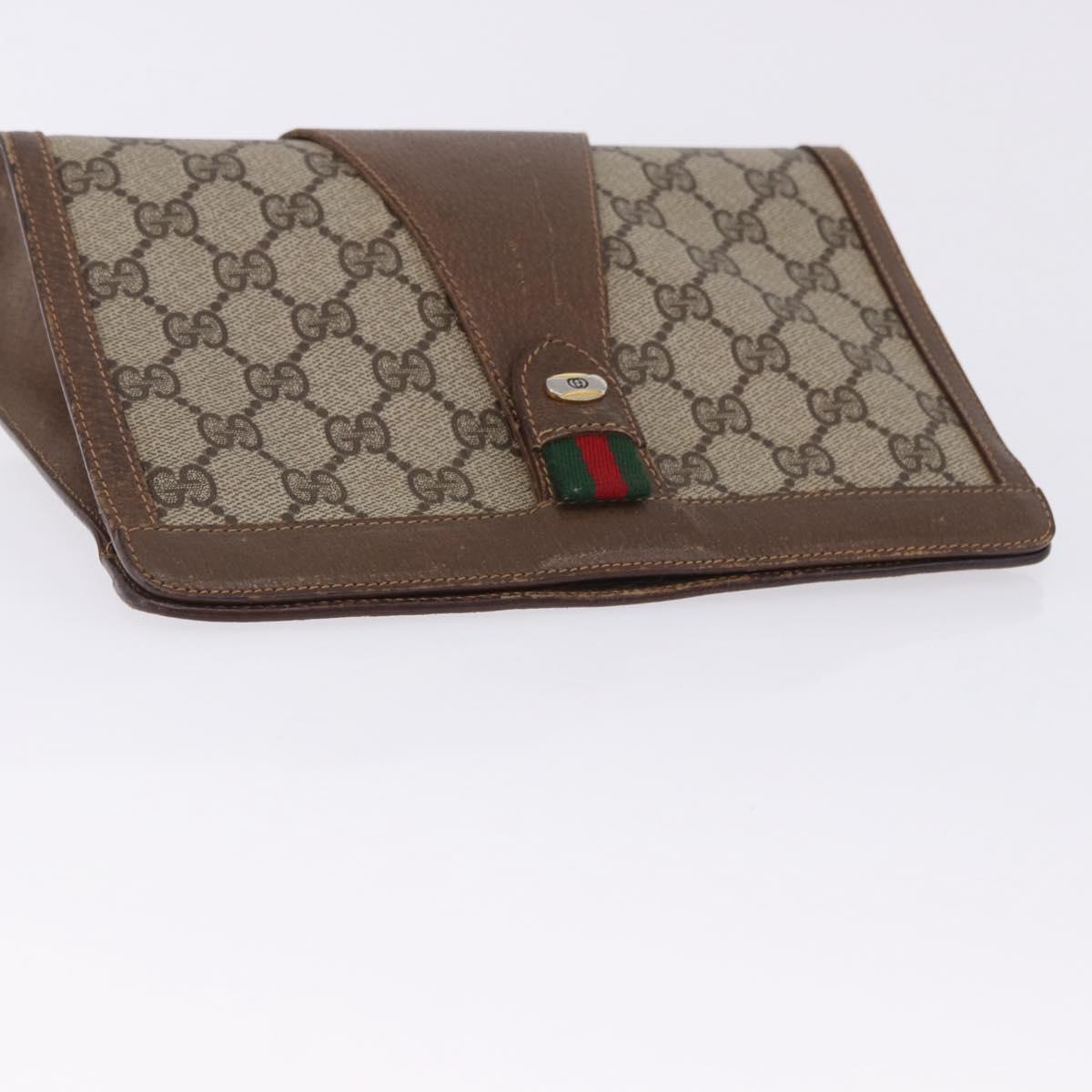 GUCCI GG Supreme Web Sherry Line Clutch Bag PVC Beige Gold 89 01 032 Auth 200512