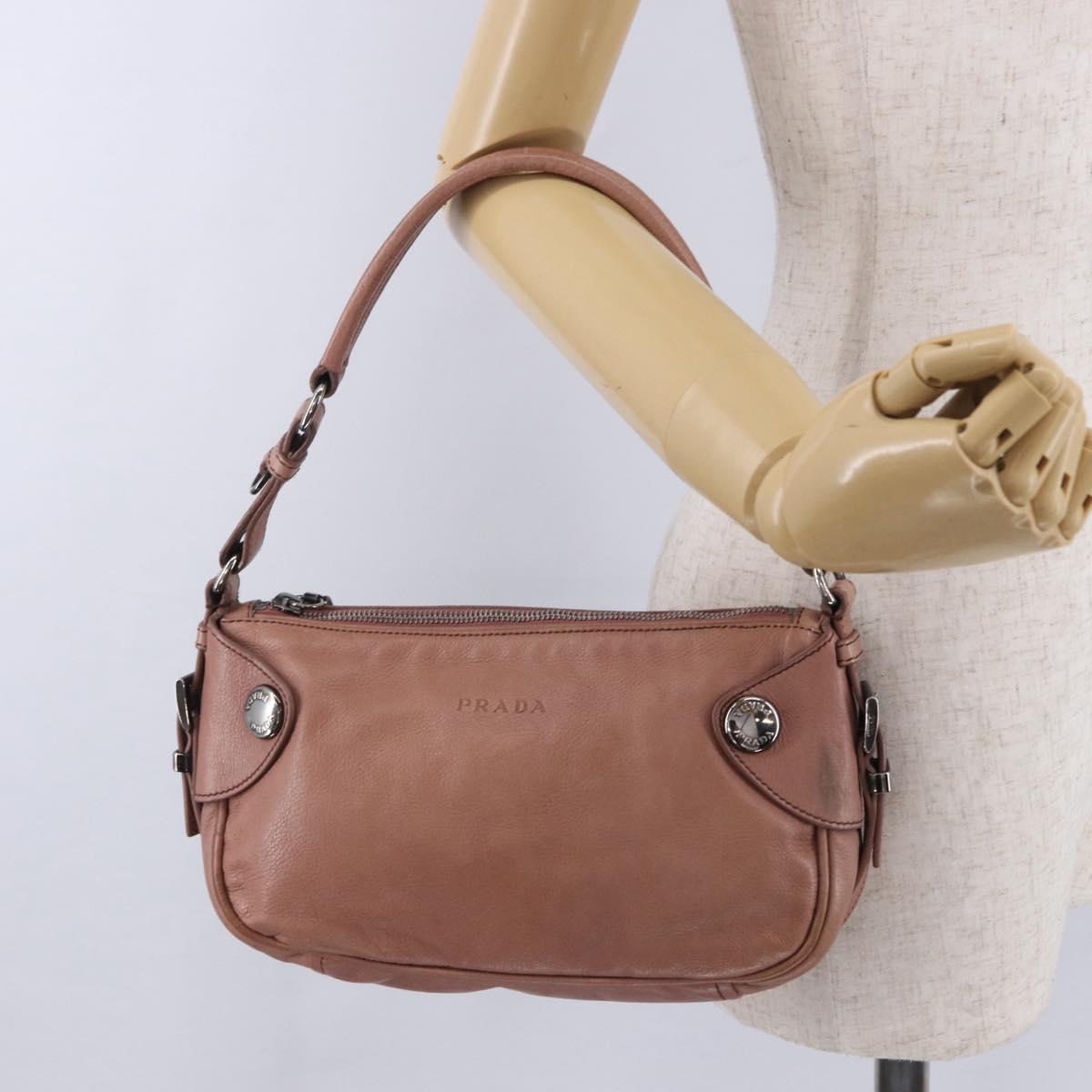 PRADA Shoulder Bag Leather Pink Silver Auth 200523