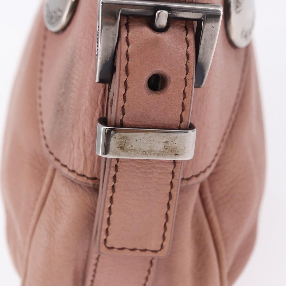 PRADA Shoulder Bag Leather Pink Silver Auth 200523