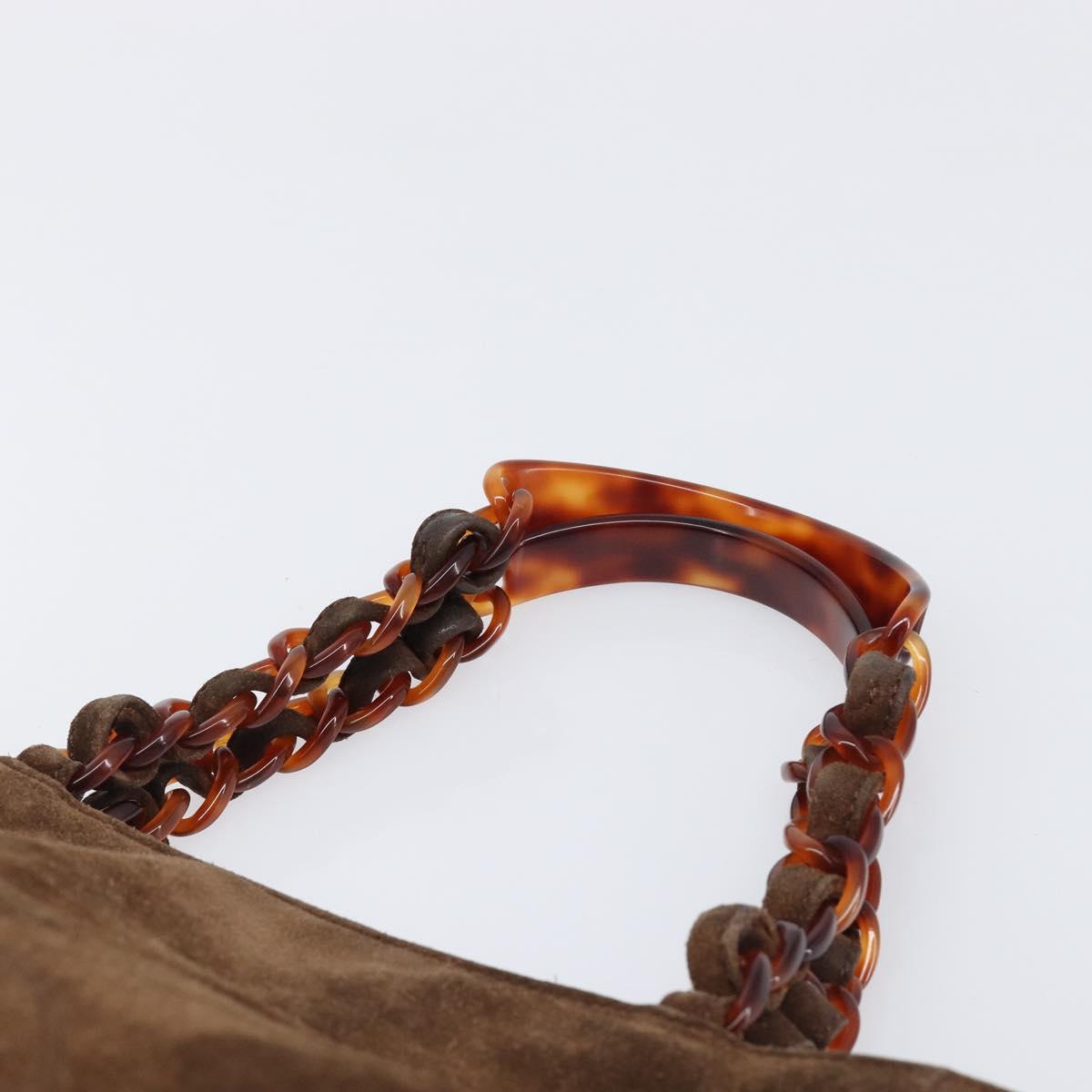 CHANEL Chain Tote Bag Suede Brown CC Auth 200525