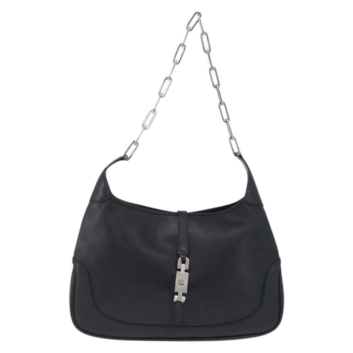 GUCCI Jackie Chain Shoulder Bag Leather Black Silver 001 4015 Auth 200526V