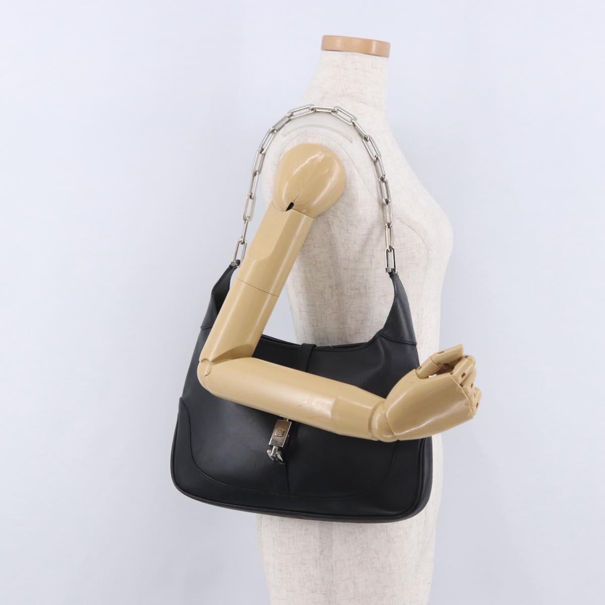 GUCCI Jackie Chain Shoulder Bag Leather Black Silver 001 4015 Auth 200526V