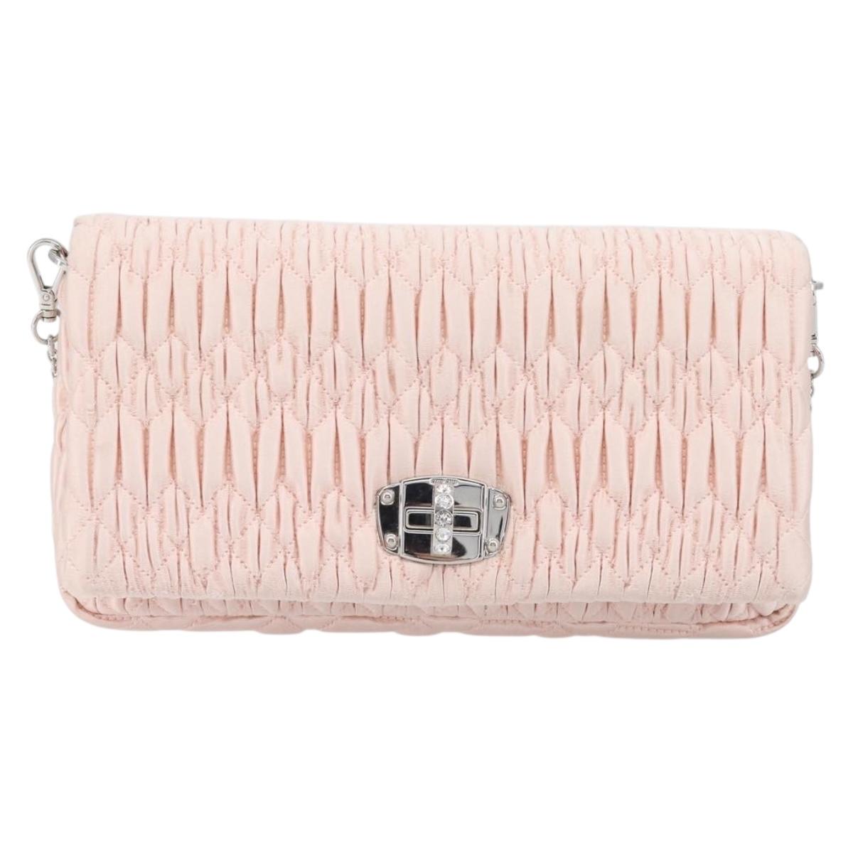 Miu Miu Matelasse Bijoux Chain Shoulder Bag Satin Pink Silver Auth 200528V
