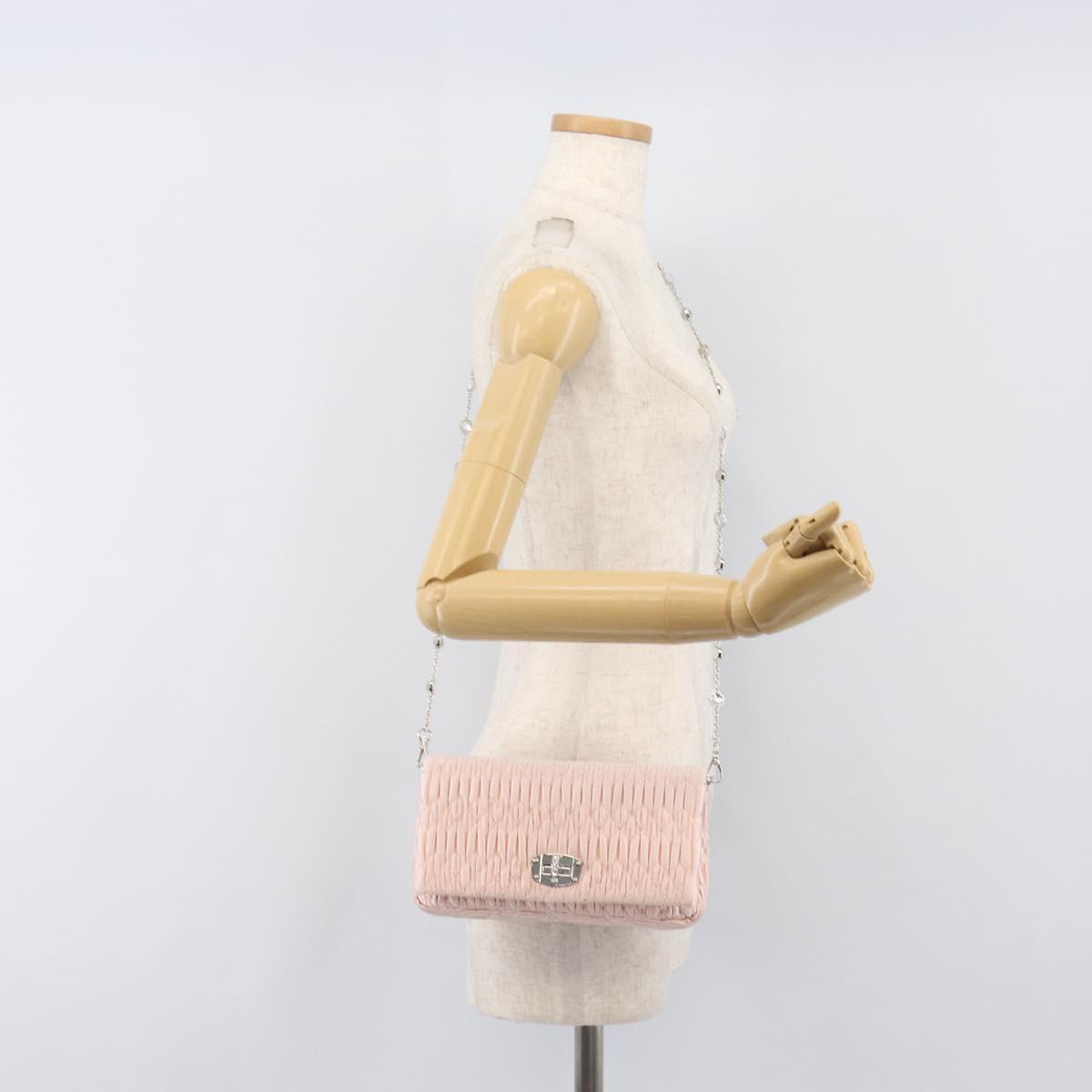 Miu Miu Matelasse Bijoux Chain Shoulder Bag Satin Pink Silver Auth 200528V