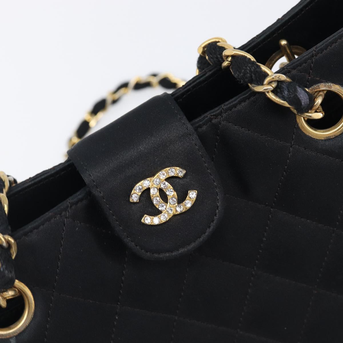 CHANEL Matelasse Chain Shoulder Bag Satin Black Gold CC Auth 200529V