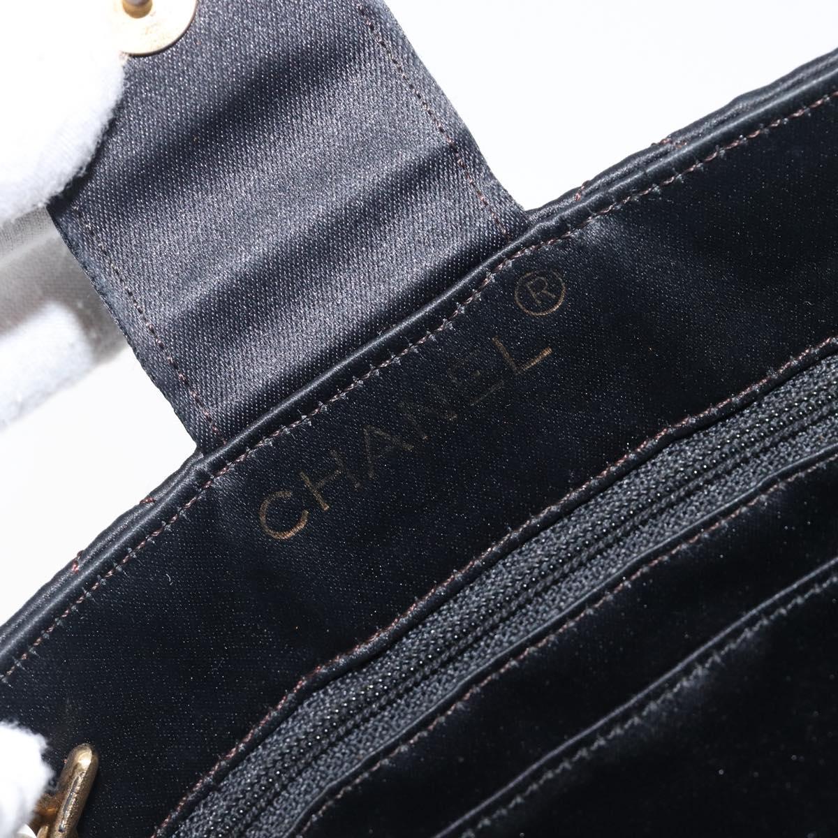 CHANEL Matelasse Chain Shoulder Bag Satin Black Gold CC Auth 200529V