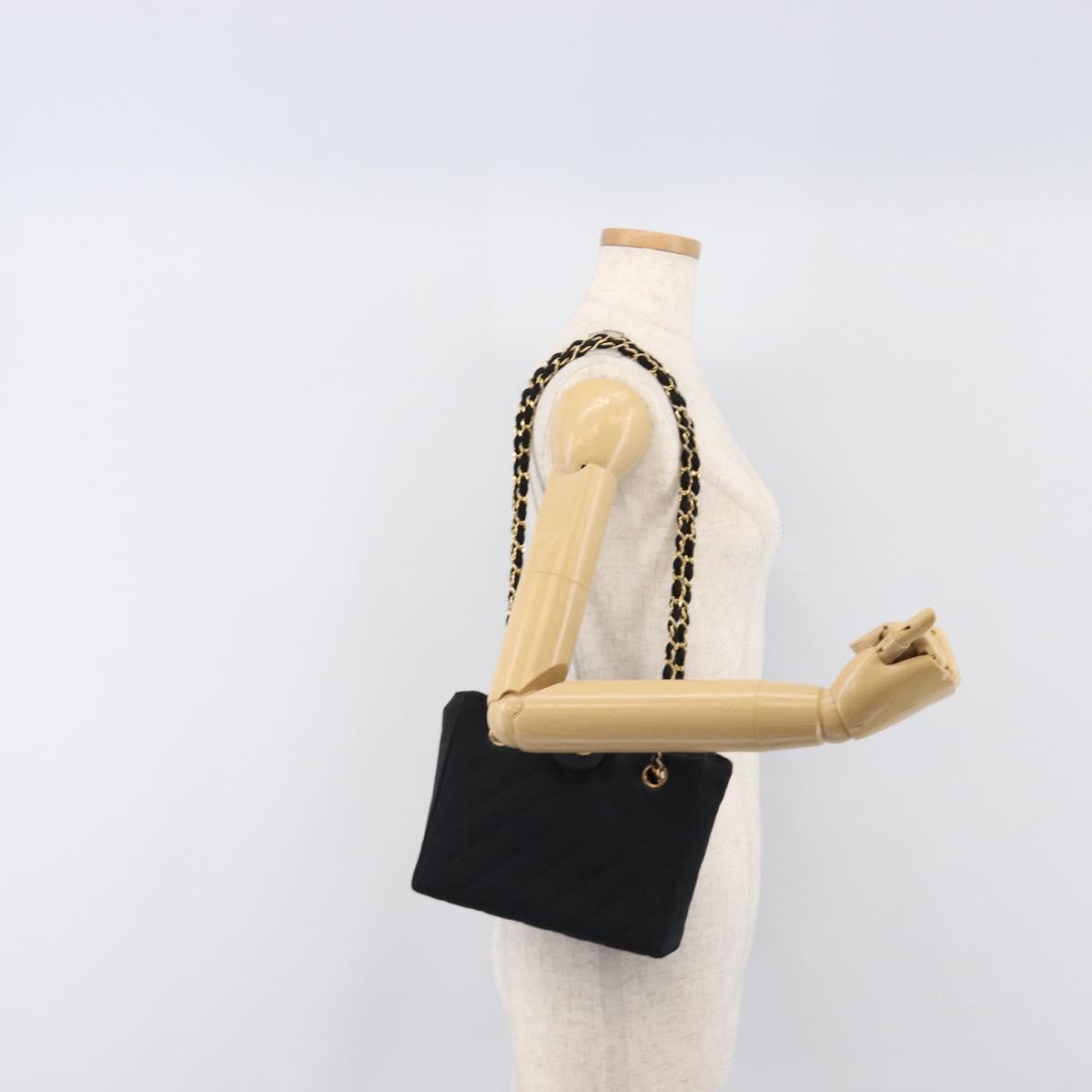 CHANEL Matelasse Chain Shoulder Bag Satin Black Gold CC Auth 200529V