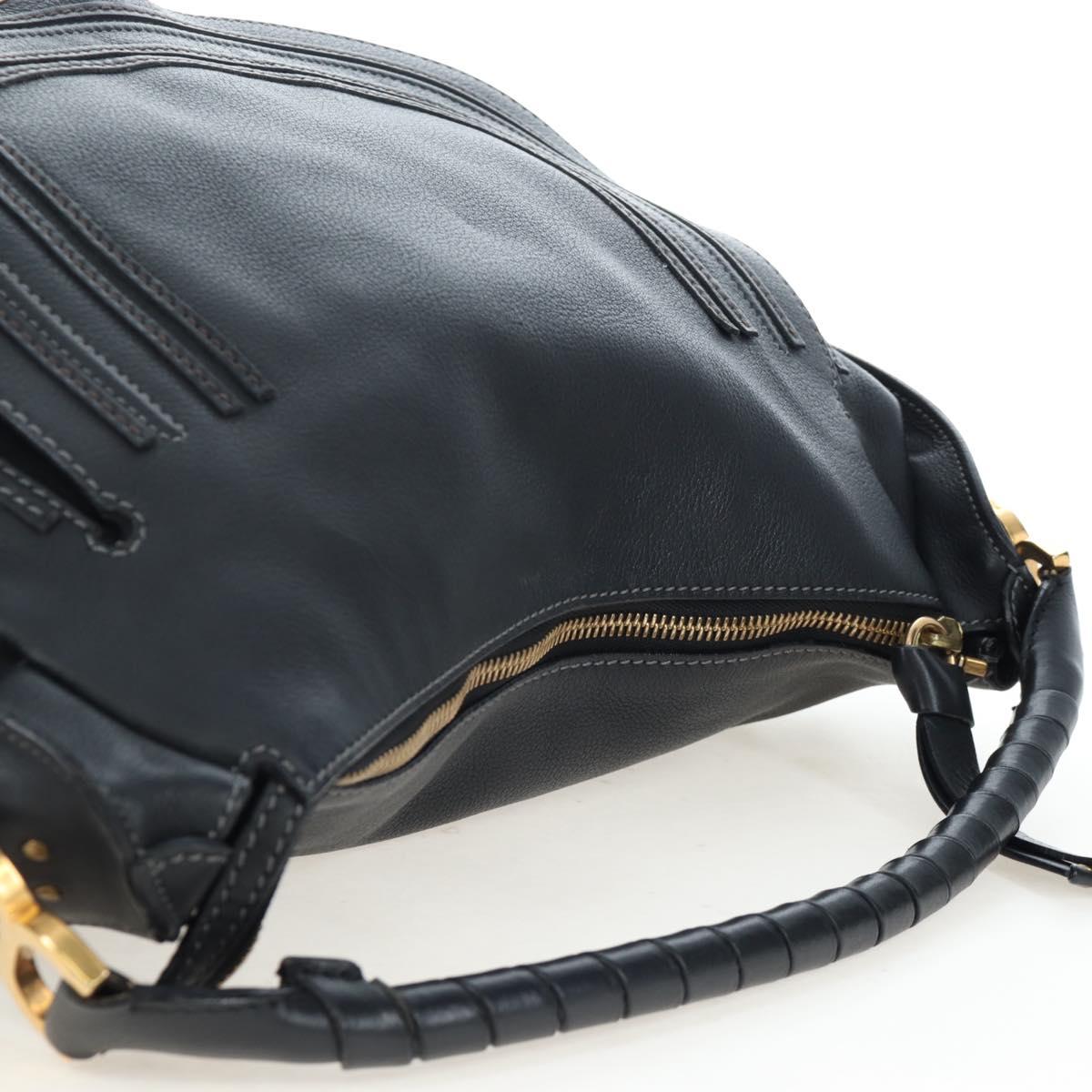 Chloe Marcie Shoulder Bag Leather Black Gold Auth 200530V