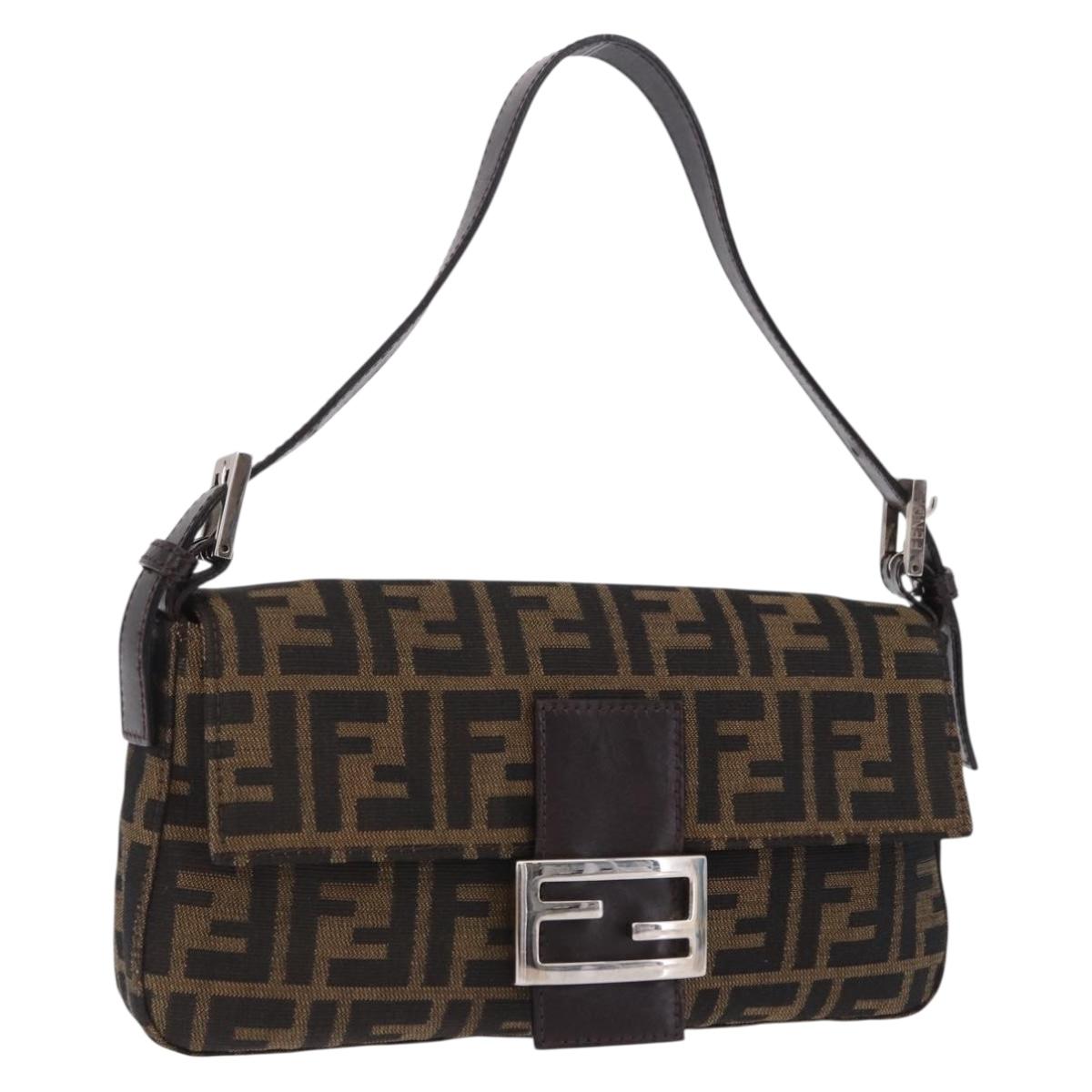FENDI Zucca Canvas Mamma Baguette Shoulder Bag Brown Black Auth 200533V