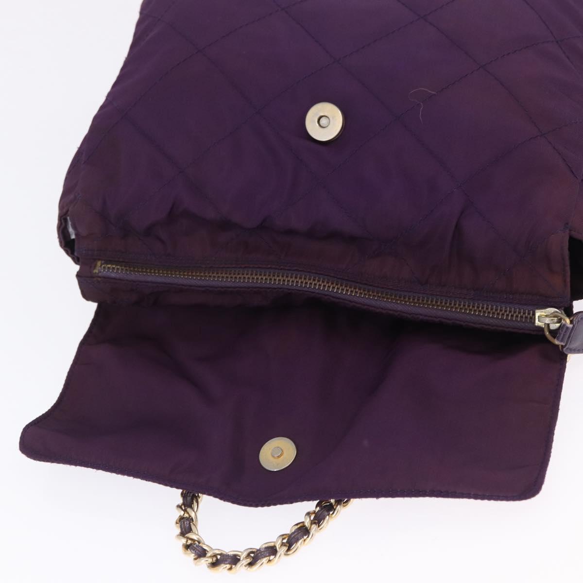 PRADA Chain Shoulder Bag Nylon Purple Gold Auth 200535