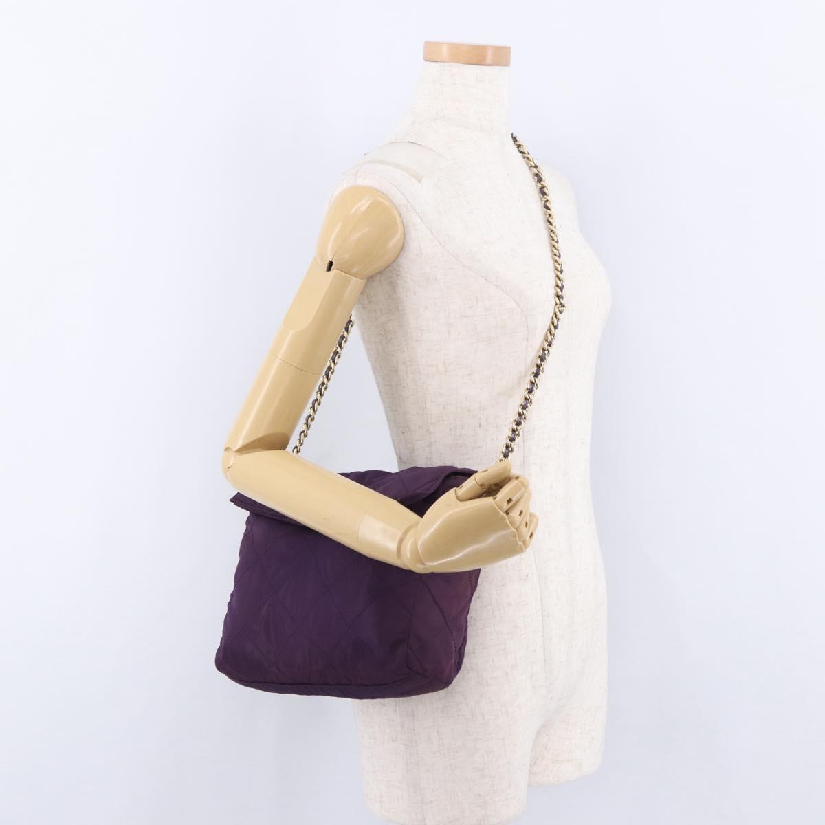 PRADA Chain Shoulder Bag Nylon Purple Gold Auth 200535