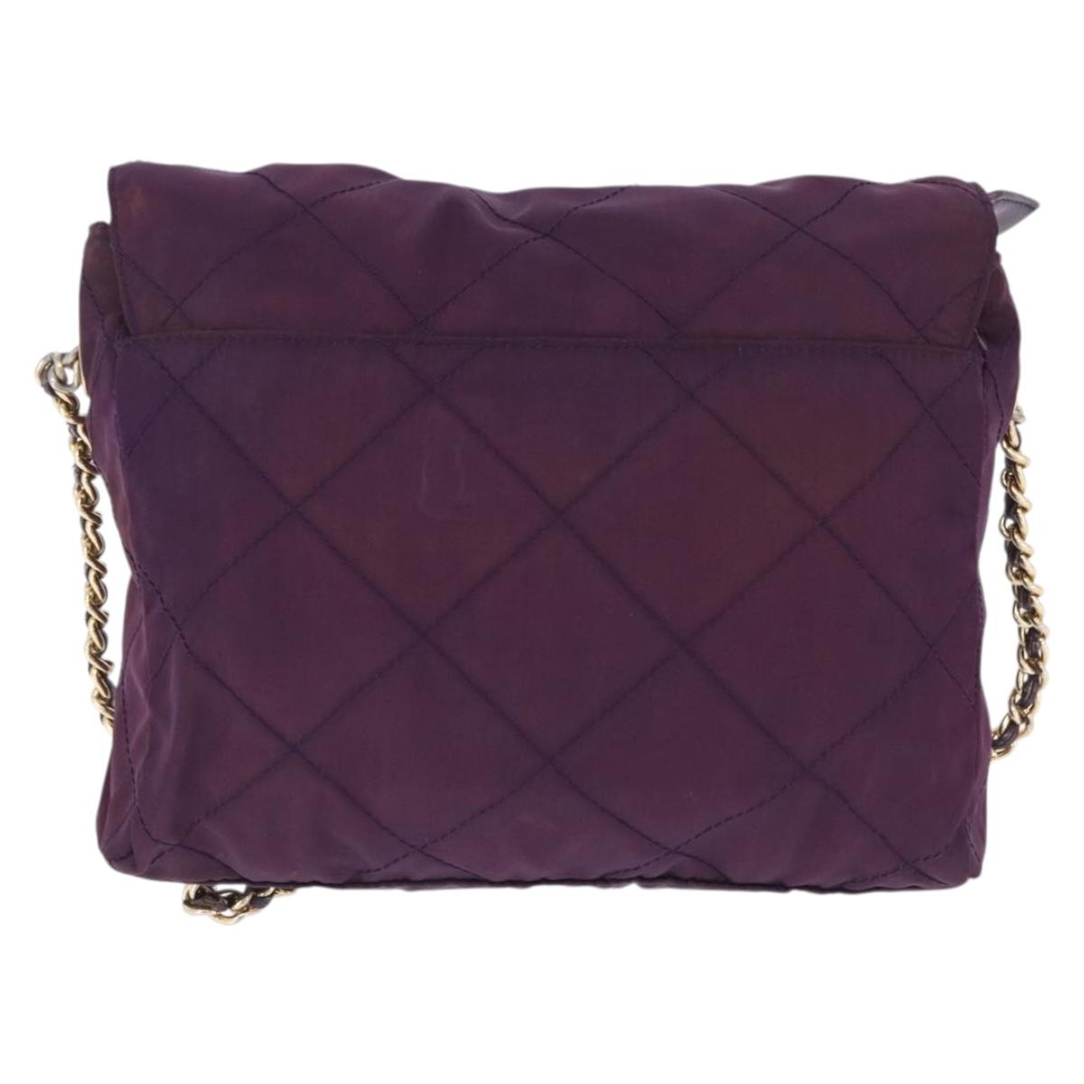 PRADA Chain Shoulder Bag Nylon Purple Gold Auth 200535