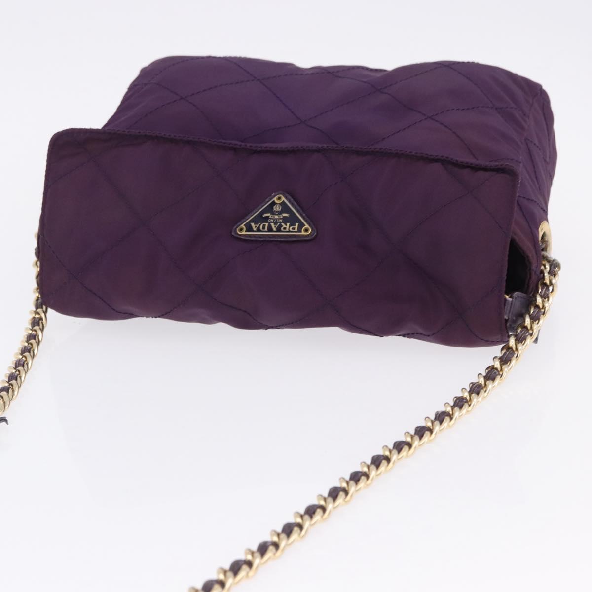 PRADA Chain Shoulder Bag Nylon Purple Gold Auth 200535