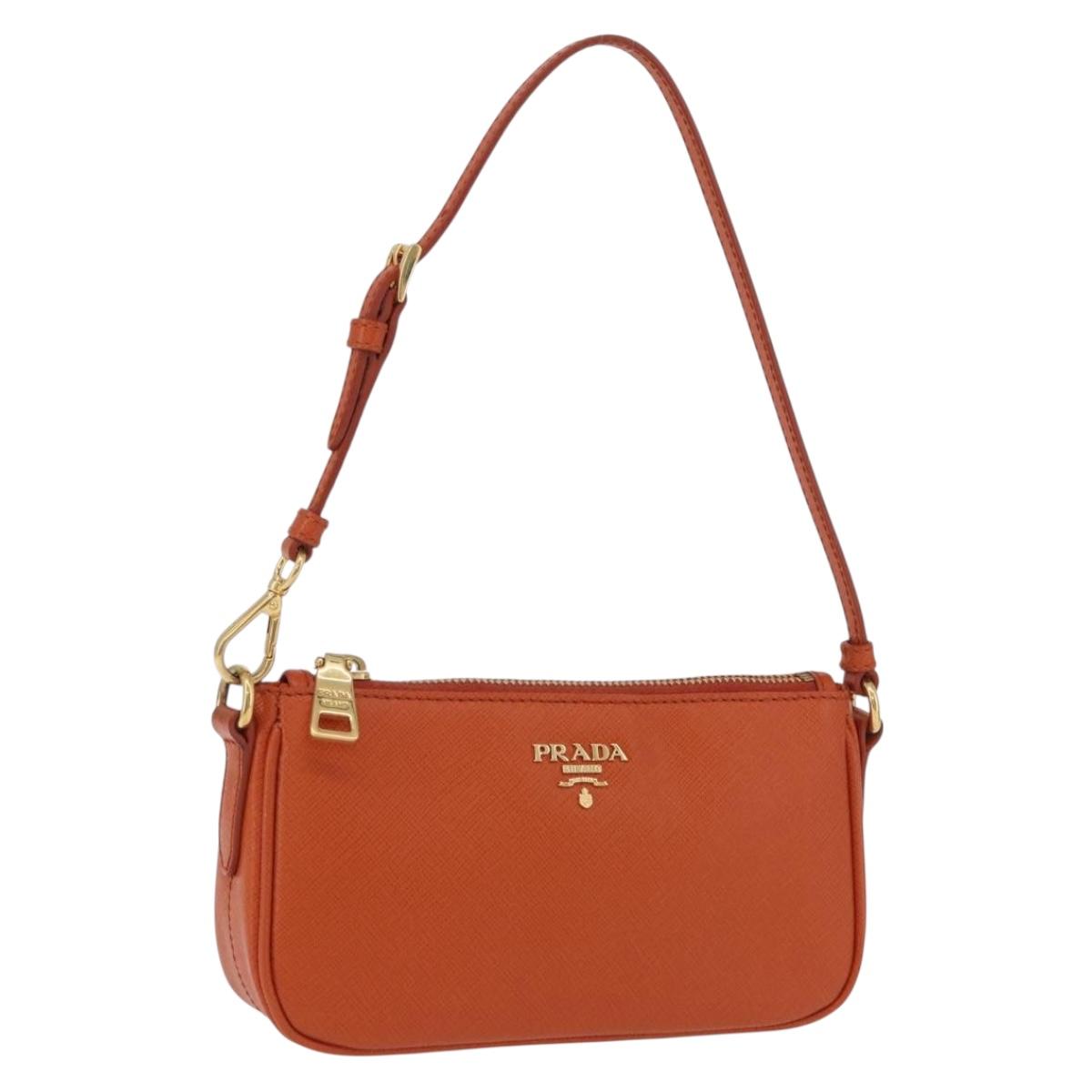 PRADA Accessory Pouch Saffiano leather Orange Gold Auth 200537V