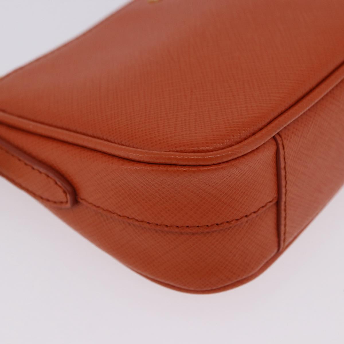 PRADA Accessory Pouch Saffiano leather Orange Gold Auth 200537V