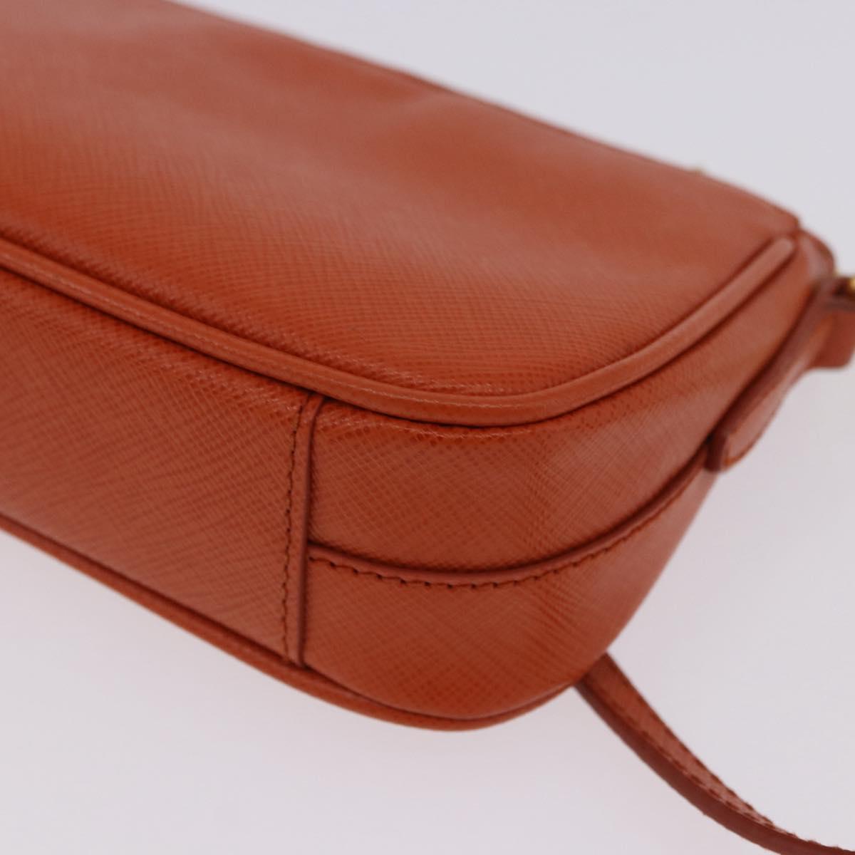 PRADA Accessory Pouch Saffiano leather Orange Gold Auth 200537V