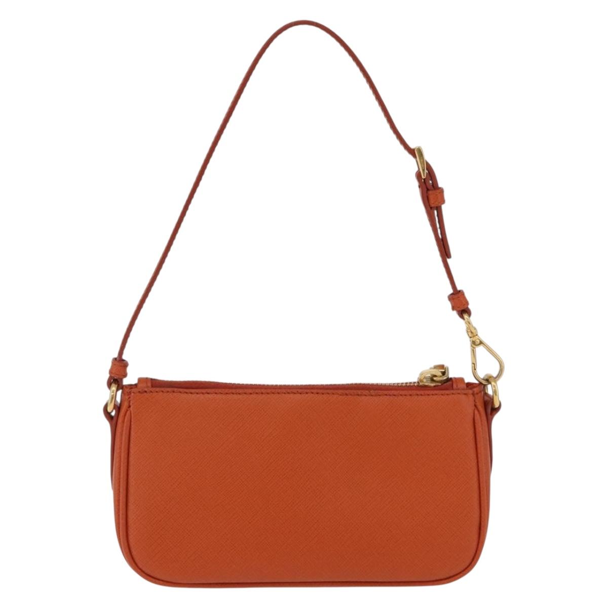 PRADA Accessory Pouch Saffiano leather Orange Gold Auth 200537V