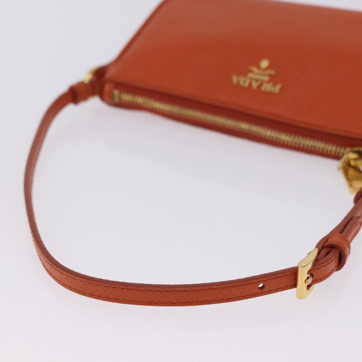 PRADA Accessory Pouch Saffiano leather Orange Gold Auth 200537V