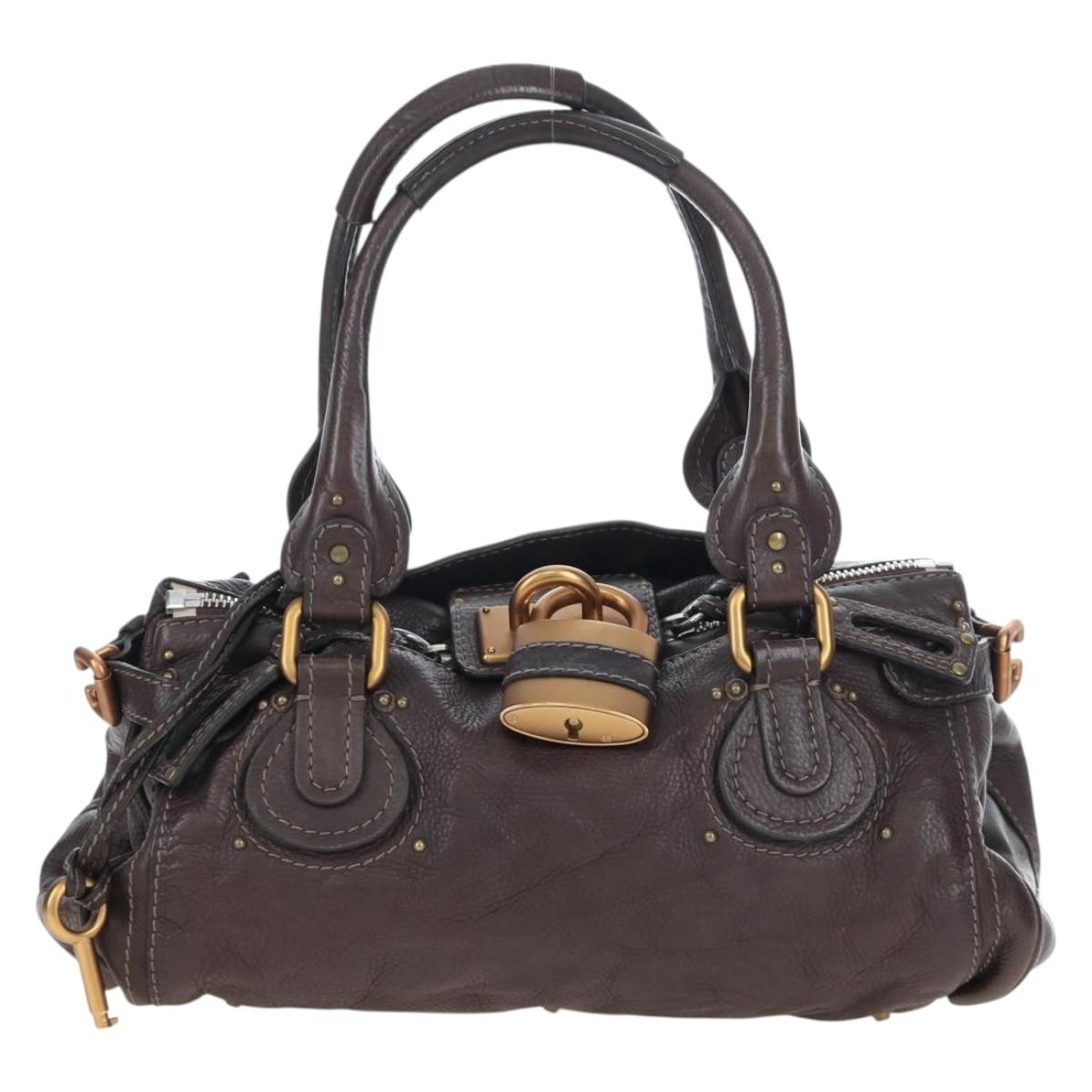 Chloe Paddington Hand Bag Leather Brown Gold Silver Auth 200539V