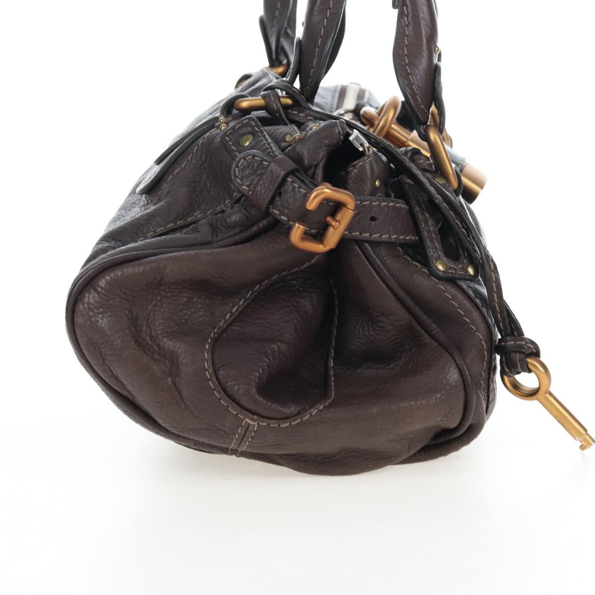 Chloe Paddington Hand Bag Leather Brown Gold Silver Auth 200539V