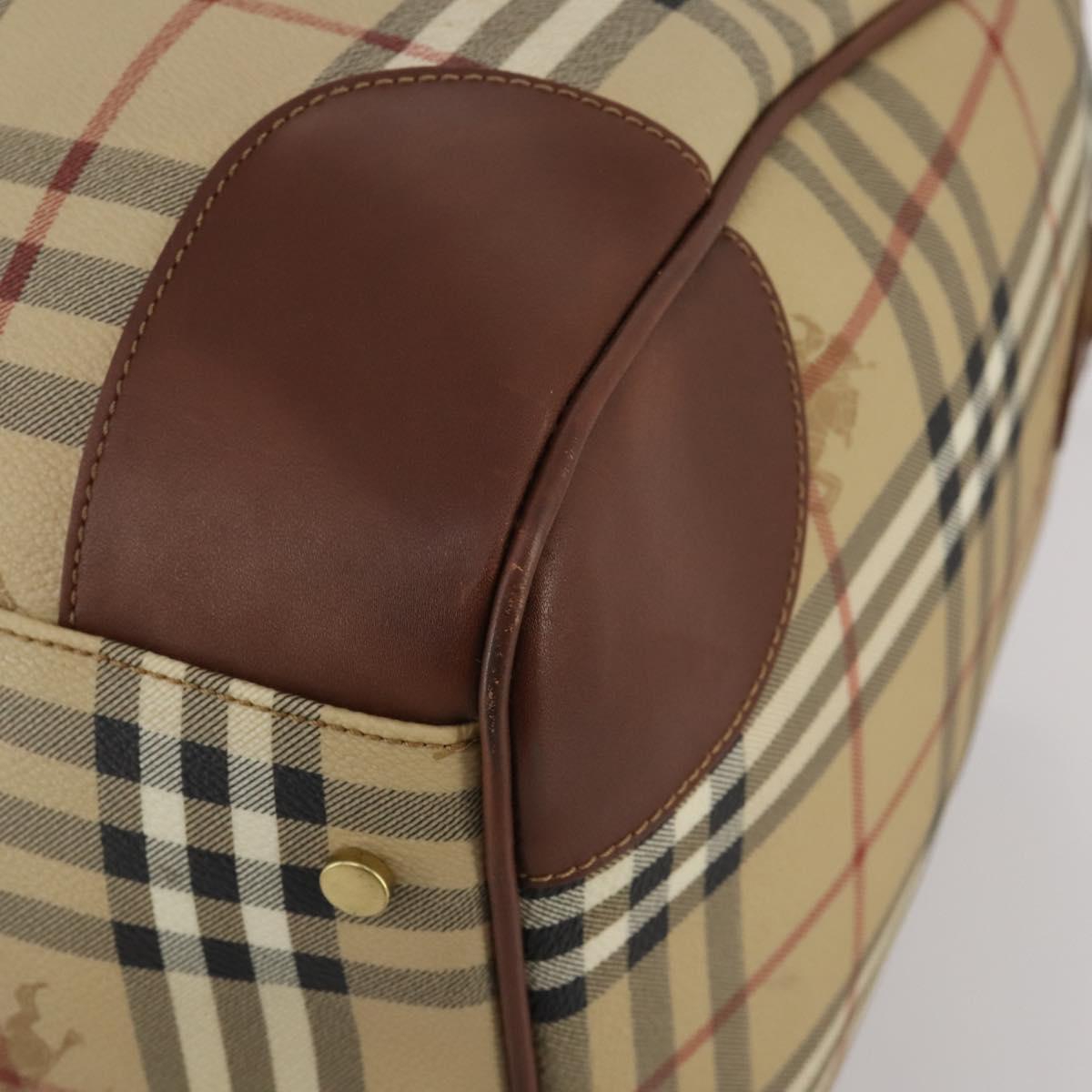 Burberrys Nova Check Boston Bag PVC 2way Beige Gold Auth 200540V