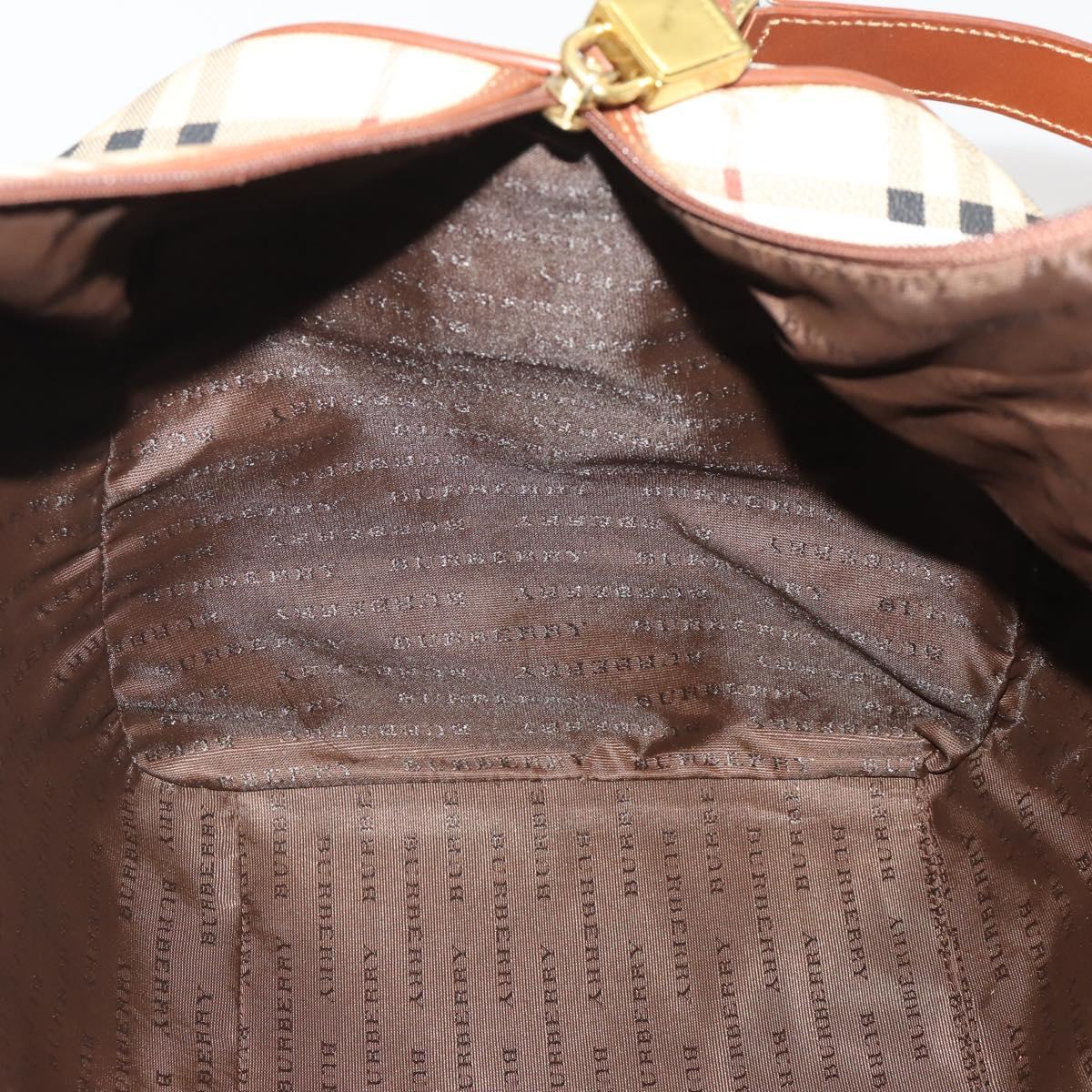 Burberrys Nova Check Boston Bag PVC 2way Beige Gold Auth 200540V