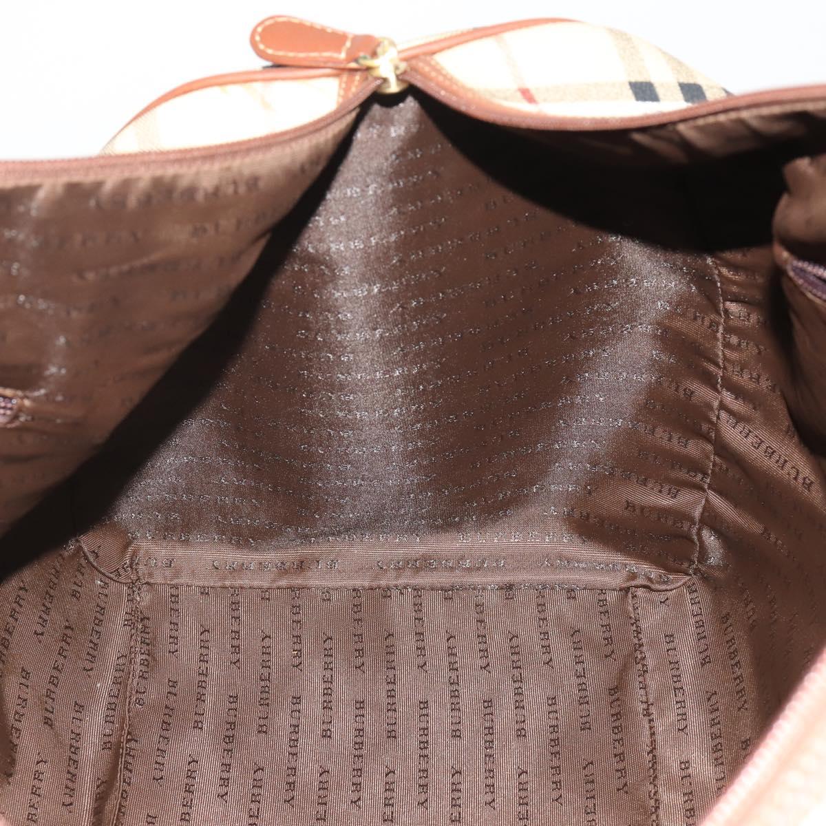 Burberrys Nova Check Boston Bag PVC 2way Beige Gold Auth 200540V